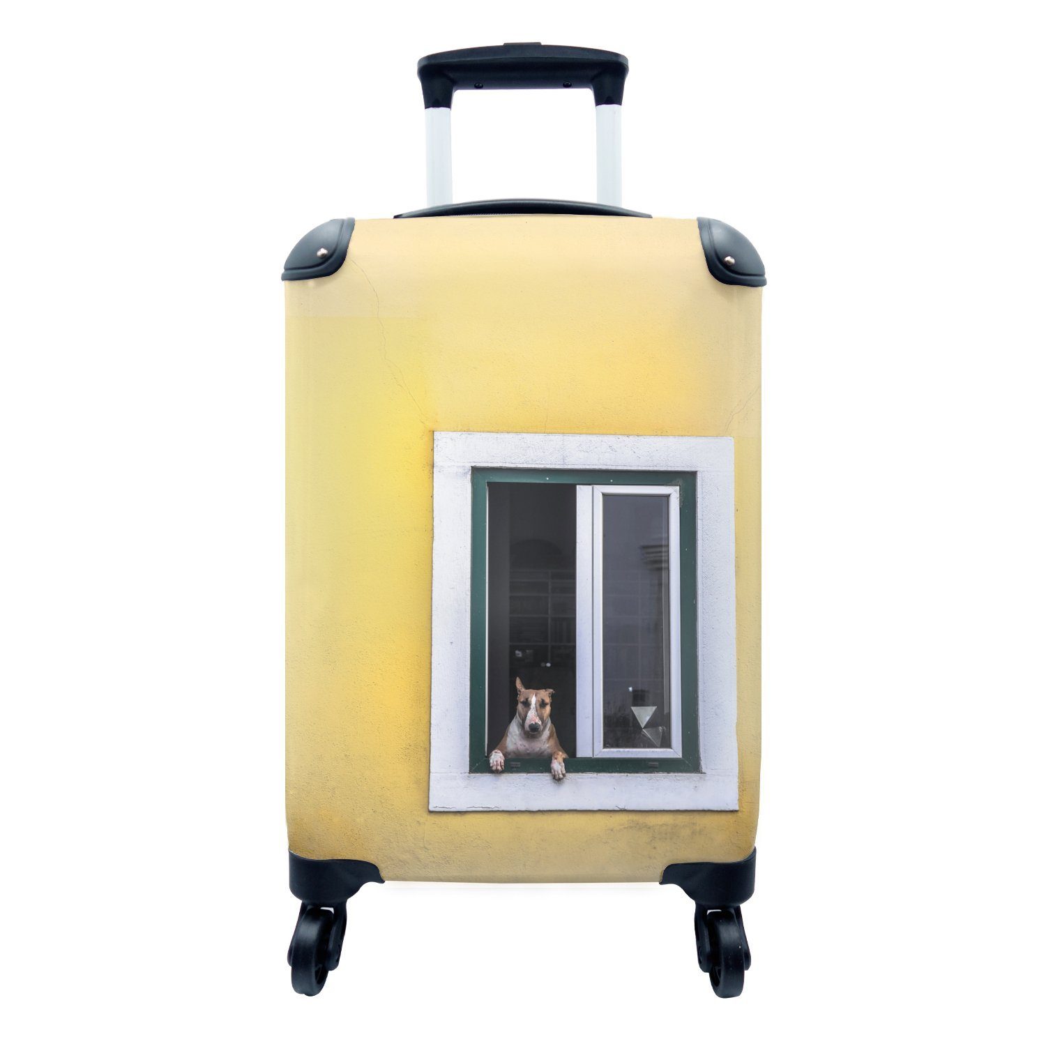 Handgepäckkoffer Hund für MuchoWow Brauner mit dem Rollen, Fenster, 4 Handgepäck aus Reisetasche rollen, Ferien, Trolley, Reisekoffer