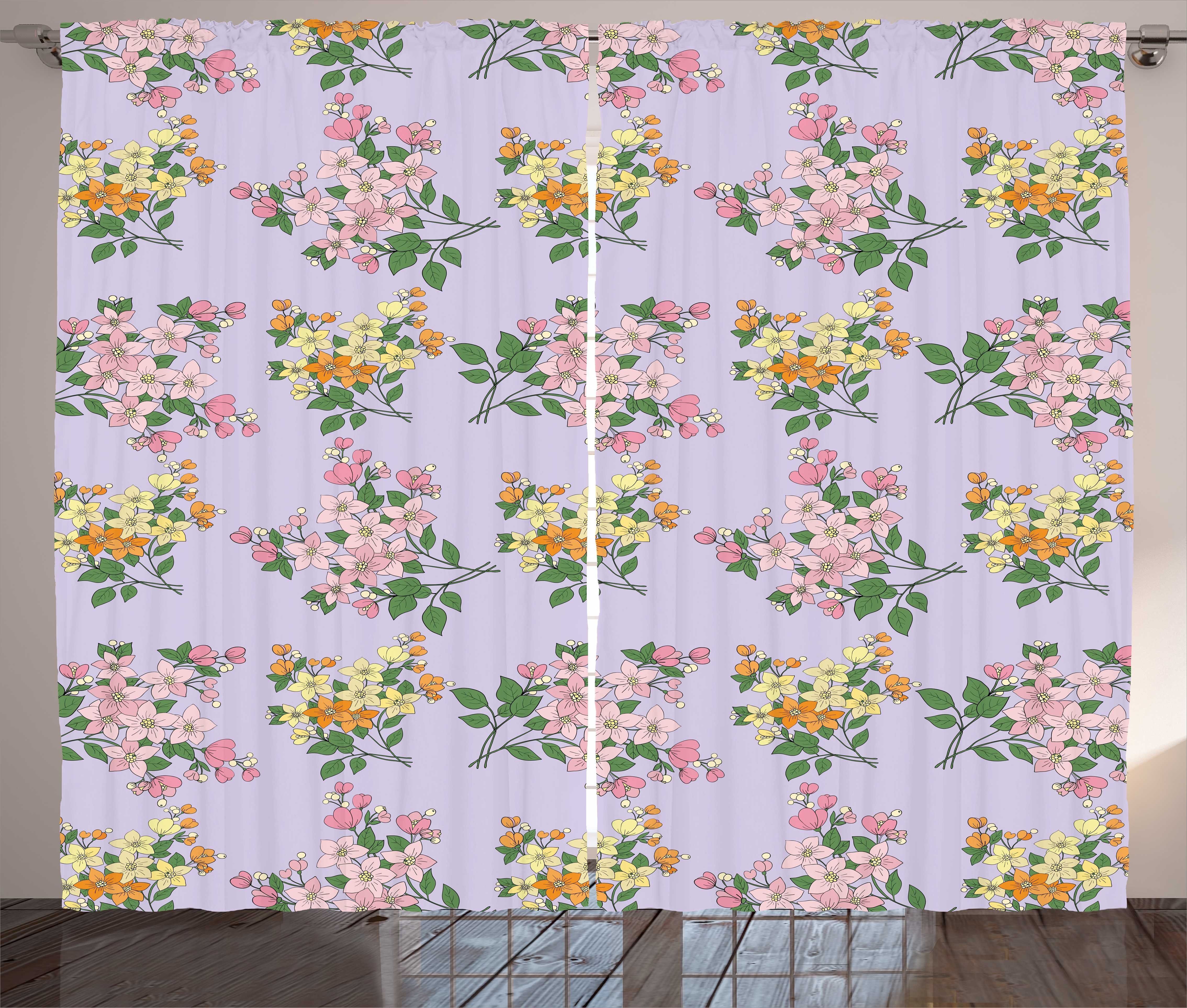Gardine Schlafzimmer Kräuselband Vorhang mit Schlaufen und Haken, Abakuhaus, Blumen Blumenstrauß der Blumen Stil