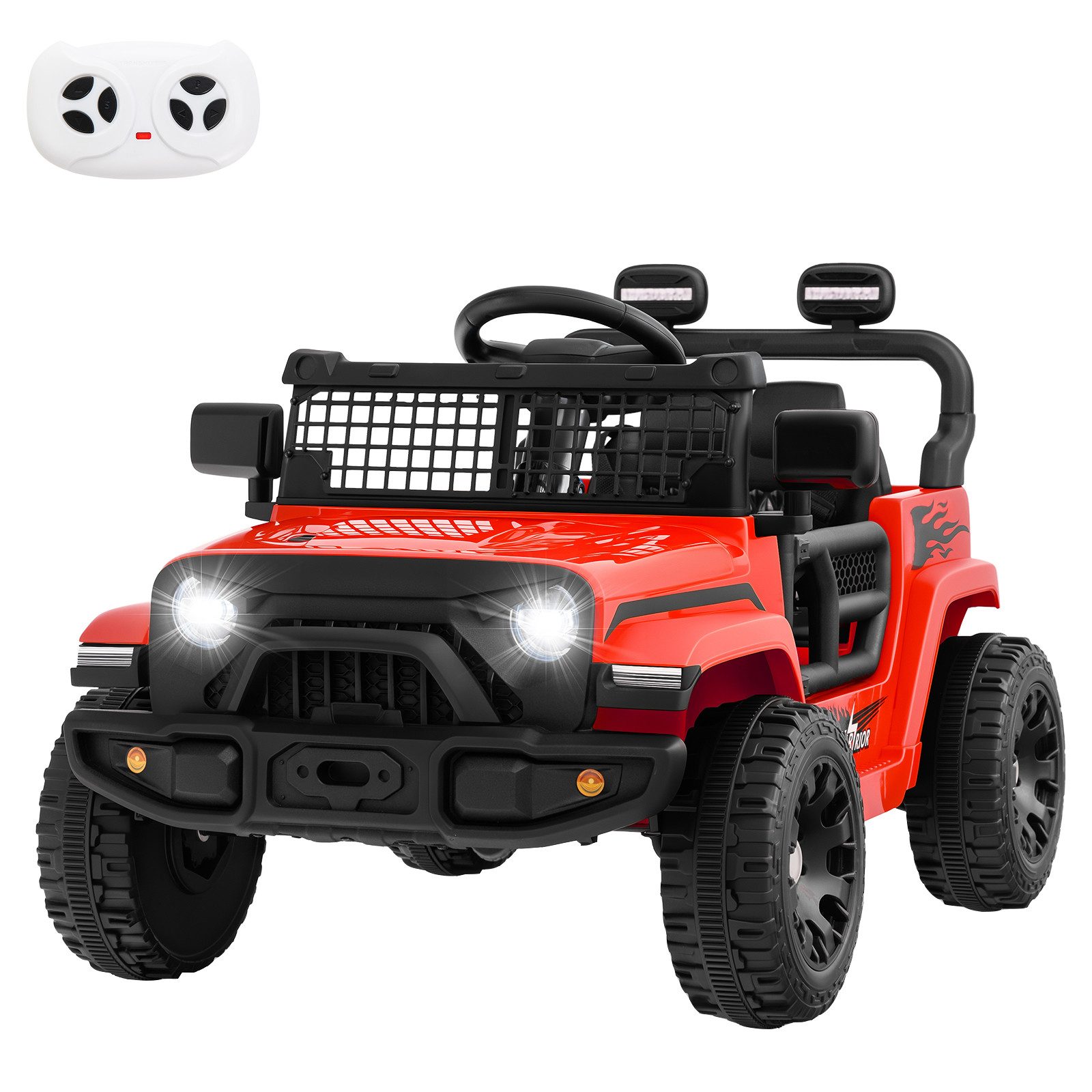 COSTWAY Elektro-Kinderauto, 12V Elektrofahrzeug, mit 3 Geschwindigkeiten, Hupe