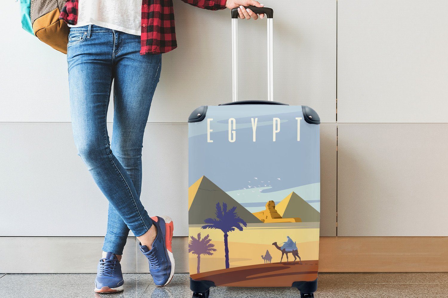 Ägypten, Handgepäck Wüste Illustration rollen, Ferien, Reisekoffer Trolley, 4 mit für in Handgepäckkoffer einer Reisetasche MuchoWow Rollen,
