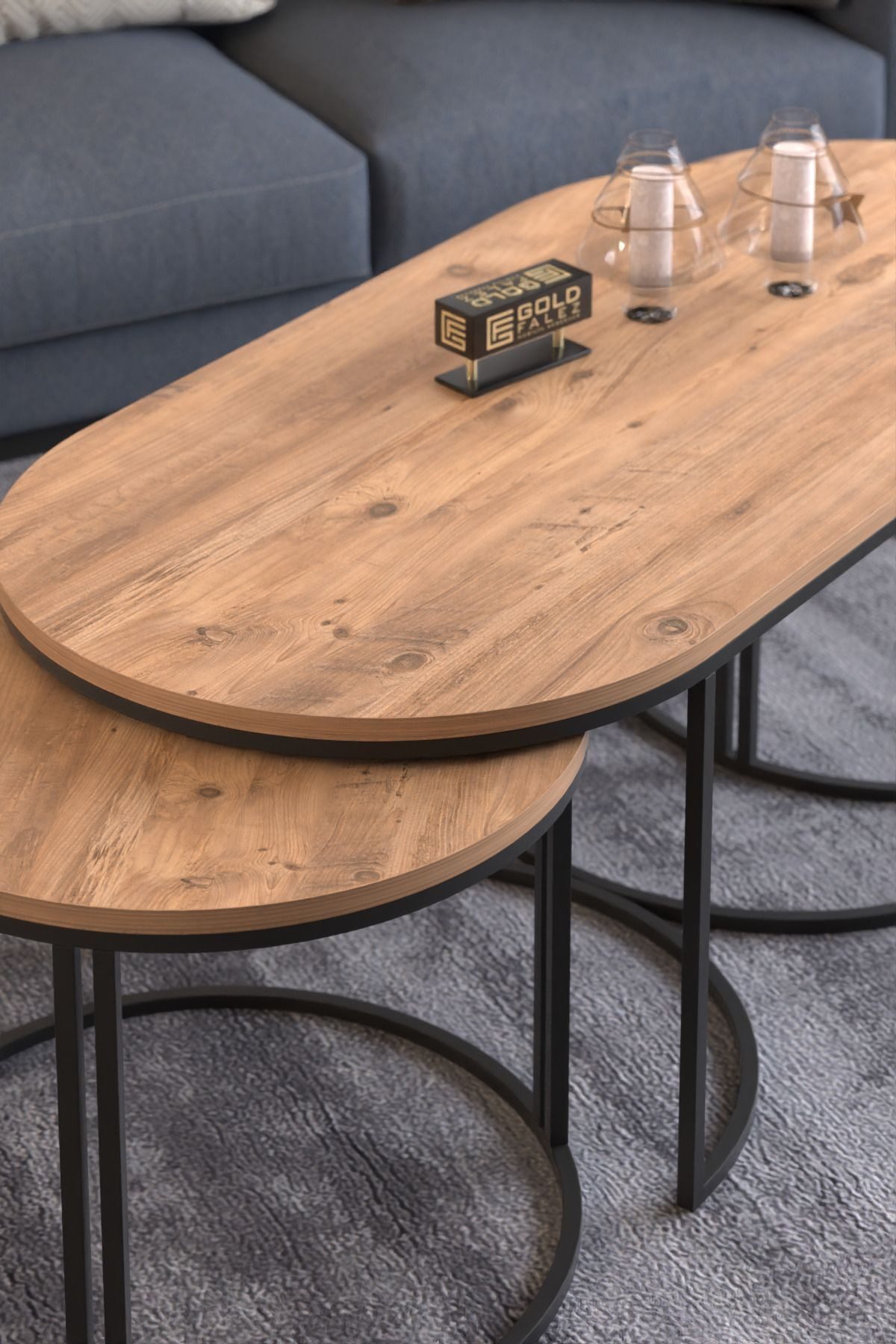en.casa Couchtisch (3-St., Couchtisch + 2 Beistelltische), 3-teiliges Set, oval, modern 89322070