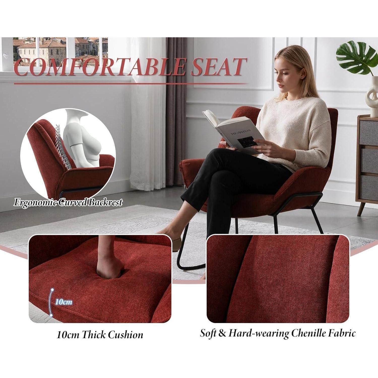 LuxusKollektion Loungesessel Loungesessel Relaxsessel Wohnzimmer Balkon Chenille Dunkel Rot