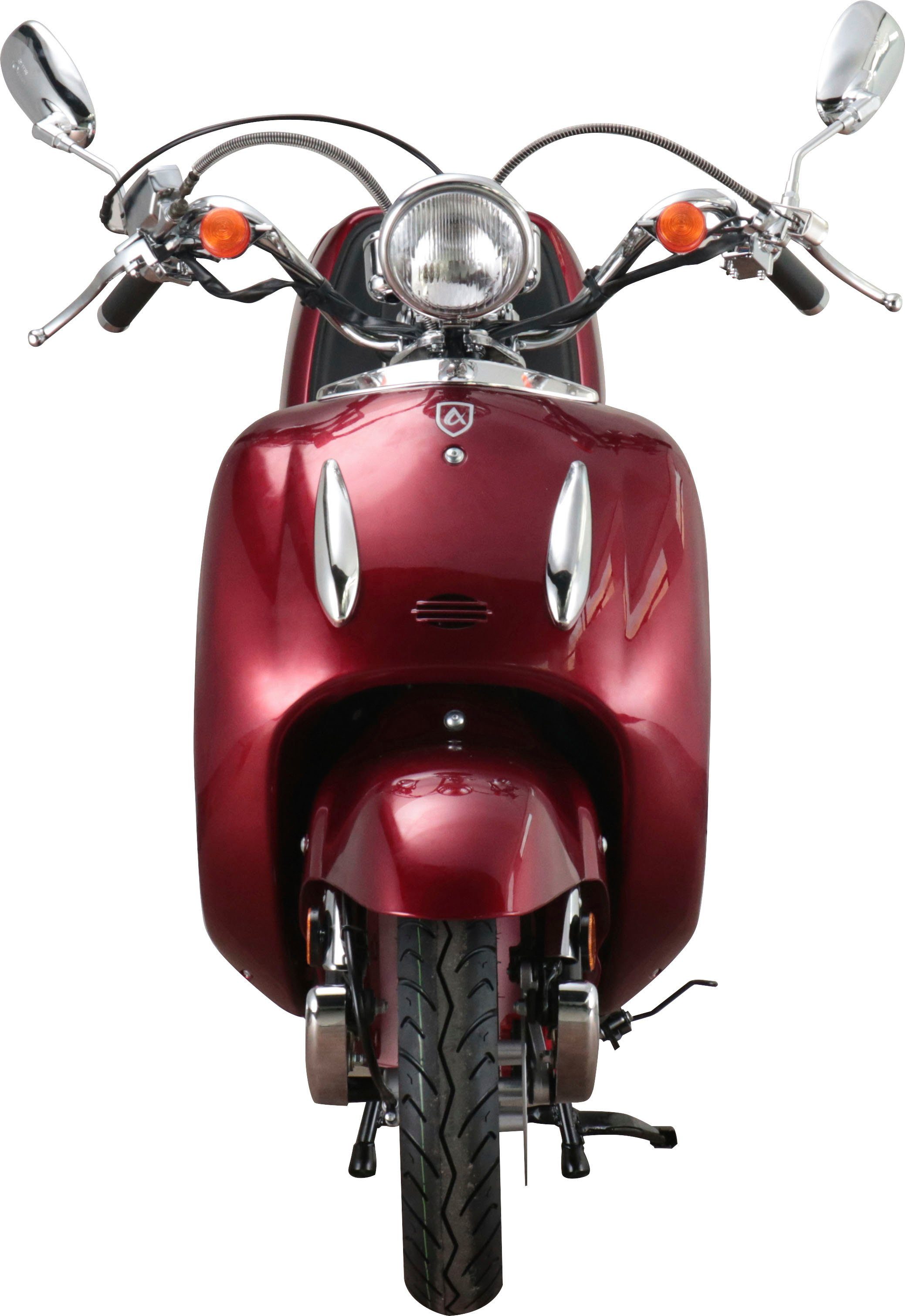 Retro Euro km/h, Alpha Motorroller weinrot Motors ccm, 5, Topcase 85 125 inkl. Firenze,