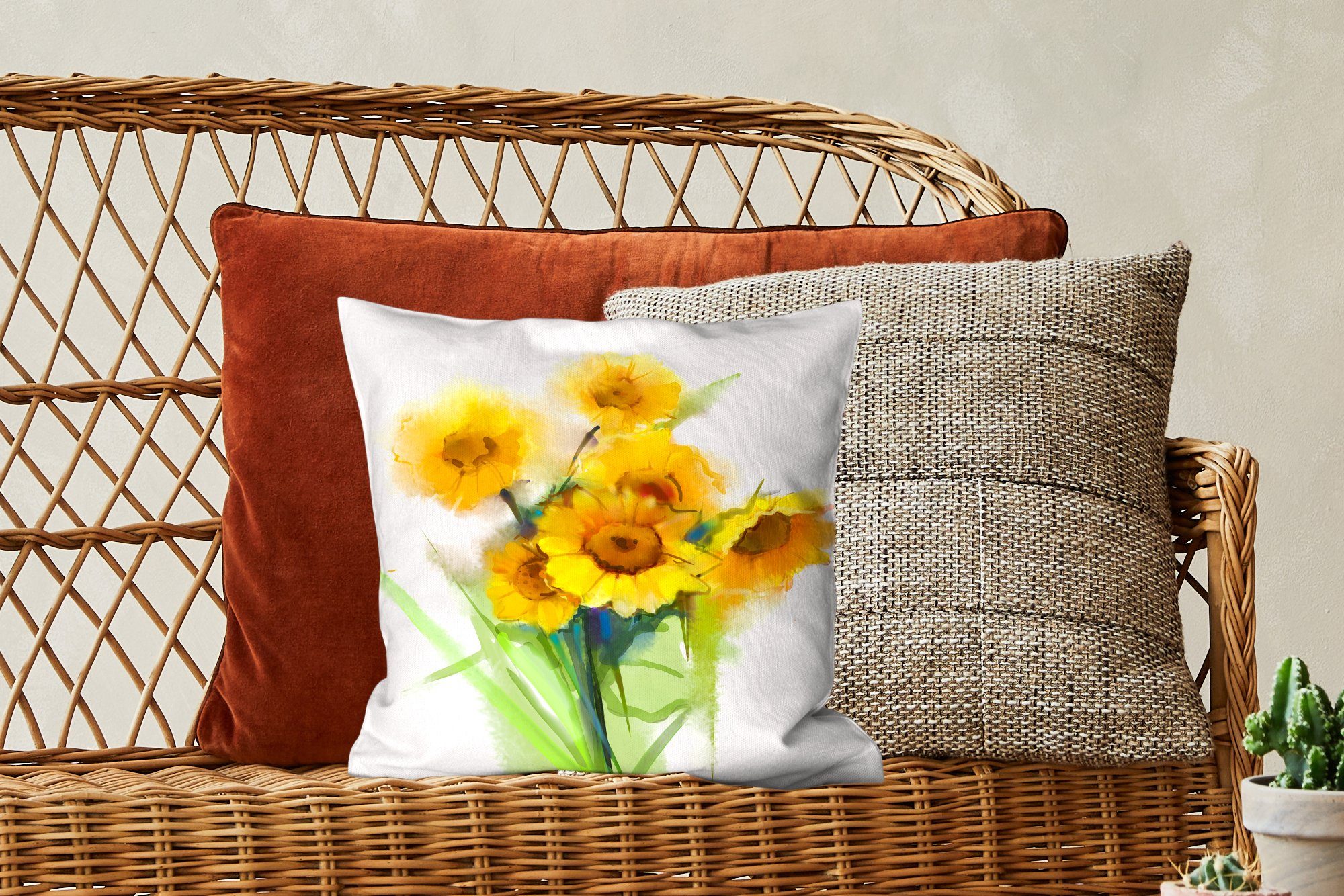 Schlafzimmer, Sonnenblumen Zierkissen Deko, Sofakissen - Wohzimmer, Dekokissen Farben, mit MuchoWow - Ölfarbe für Füllung