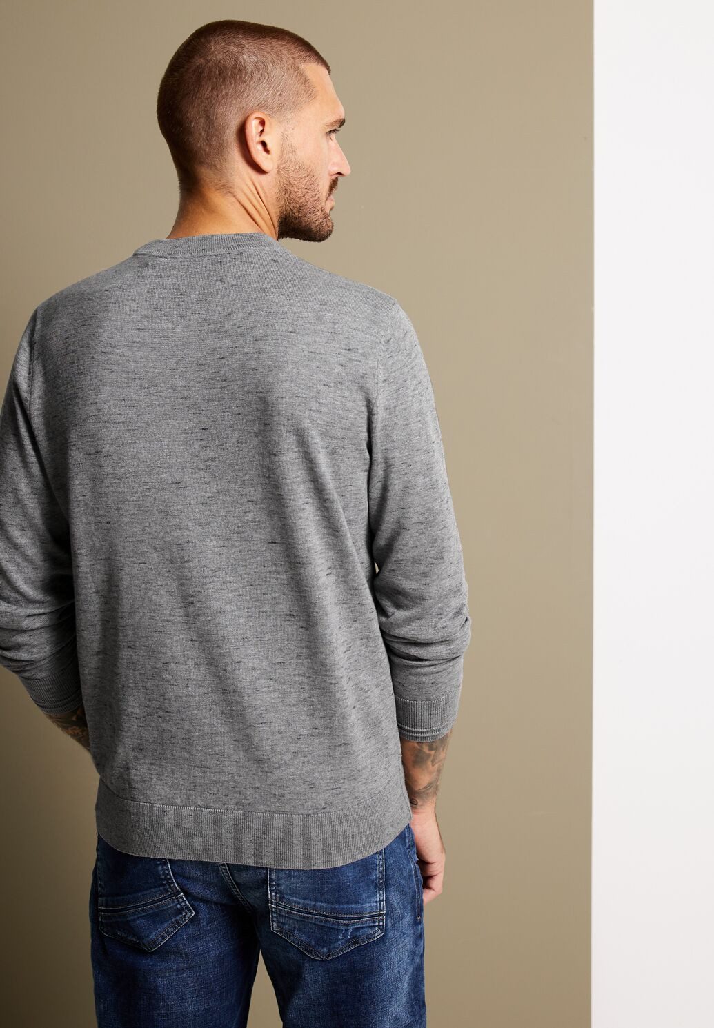 STREET ONE MEN Stehkragenpullover, mit Rippstrickdetails günstig online kaufen