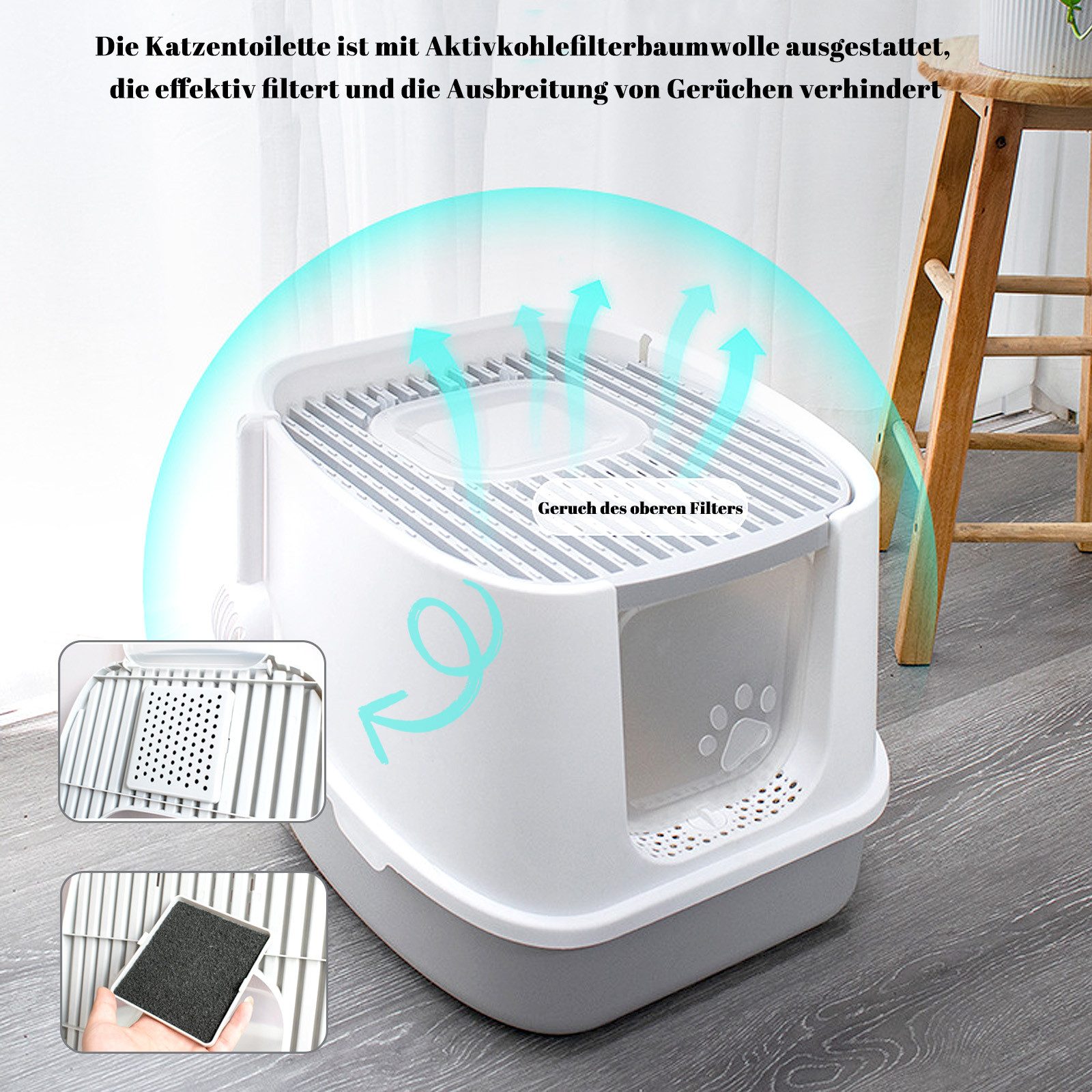 CALIYO Katzentoilette Katzenklo mit Schaufel Deckel inkl Schaufel Aktivkohlefilter