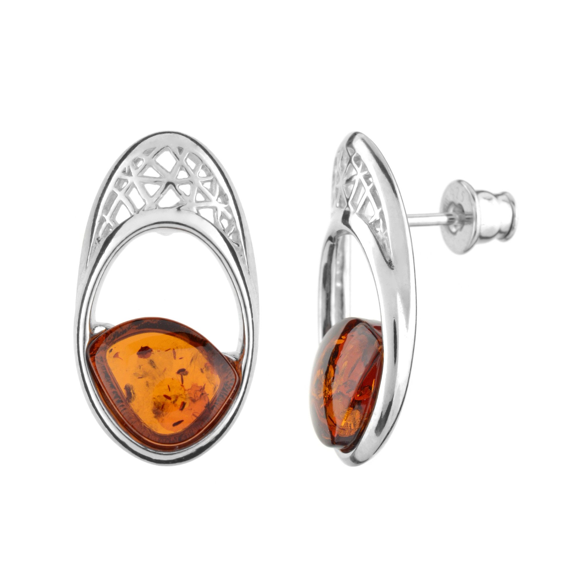 Ohrring-Set Cognac Baltischer Bernstein Rhodium Silber Ohrringe