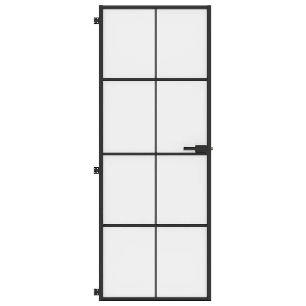 vidaXL Haustür Innentür Schlank Schwarz 76x201,5 cm Hartglas und Aluminium (1-St)