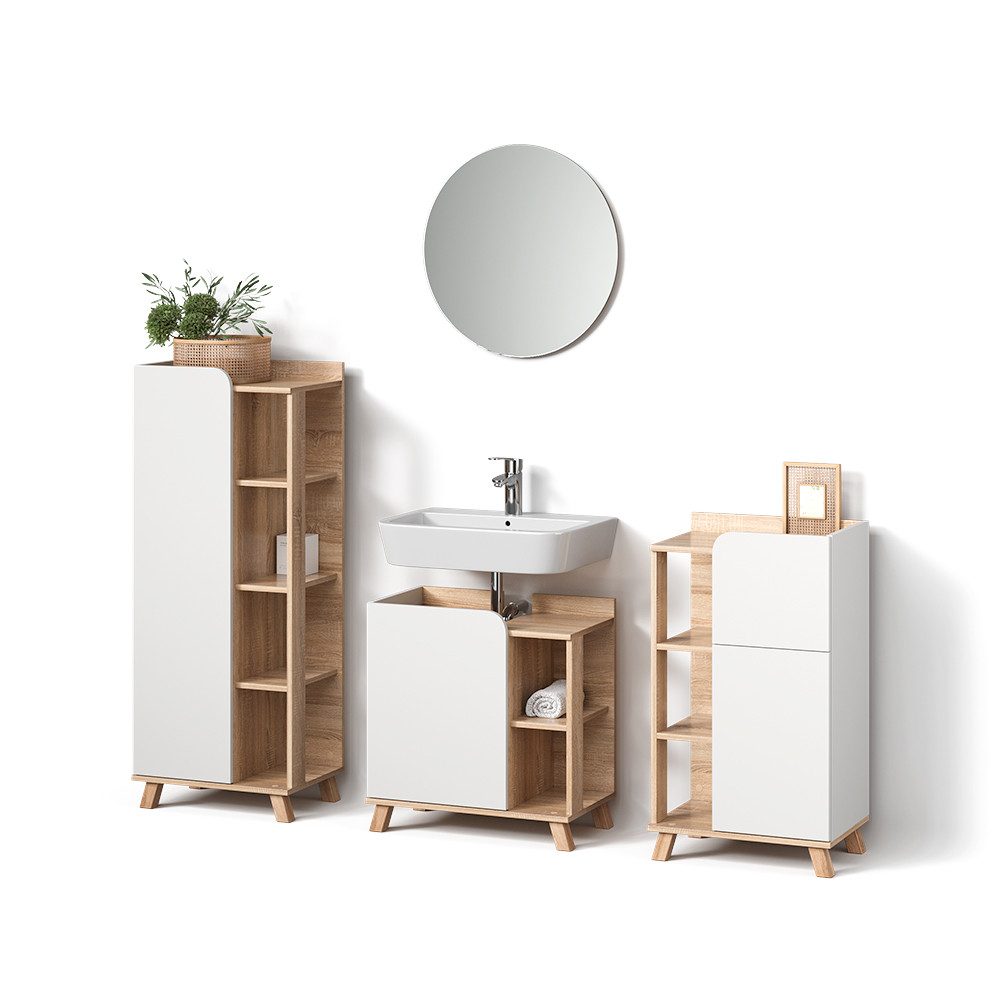 Livinity® Badmöbel-Set Marano, Sonoma/Weiß/Weiß, 4 Teile günstig online kaufen
