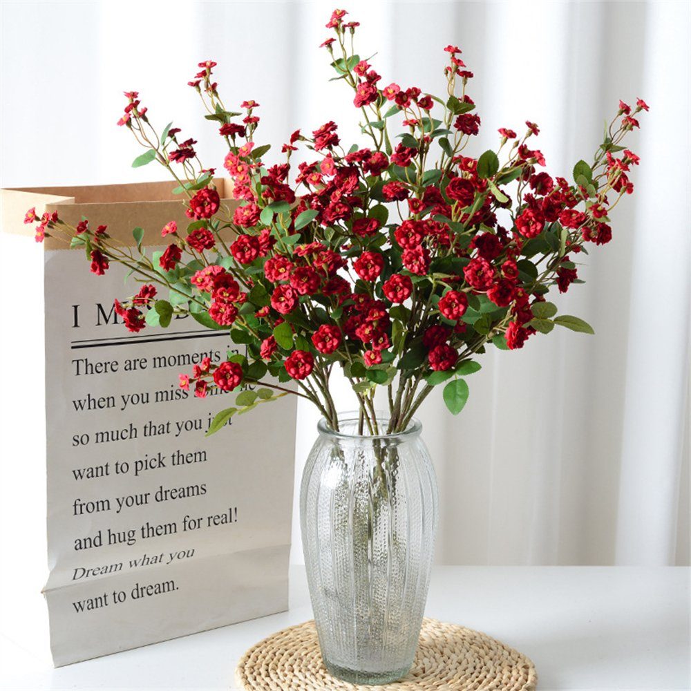 Kunstblumenstrauß Rose Rose Künstliche Blume, Home Hochzeit Dekoration Blumenarrangement, Rouemi, 5Sträuße Rot | Kunstblumensträuße