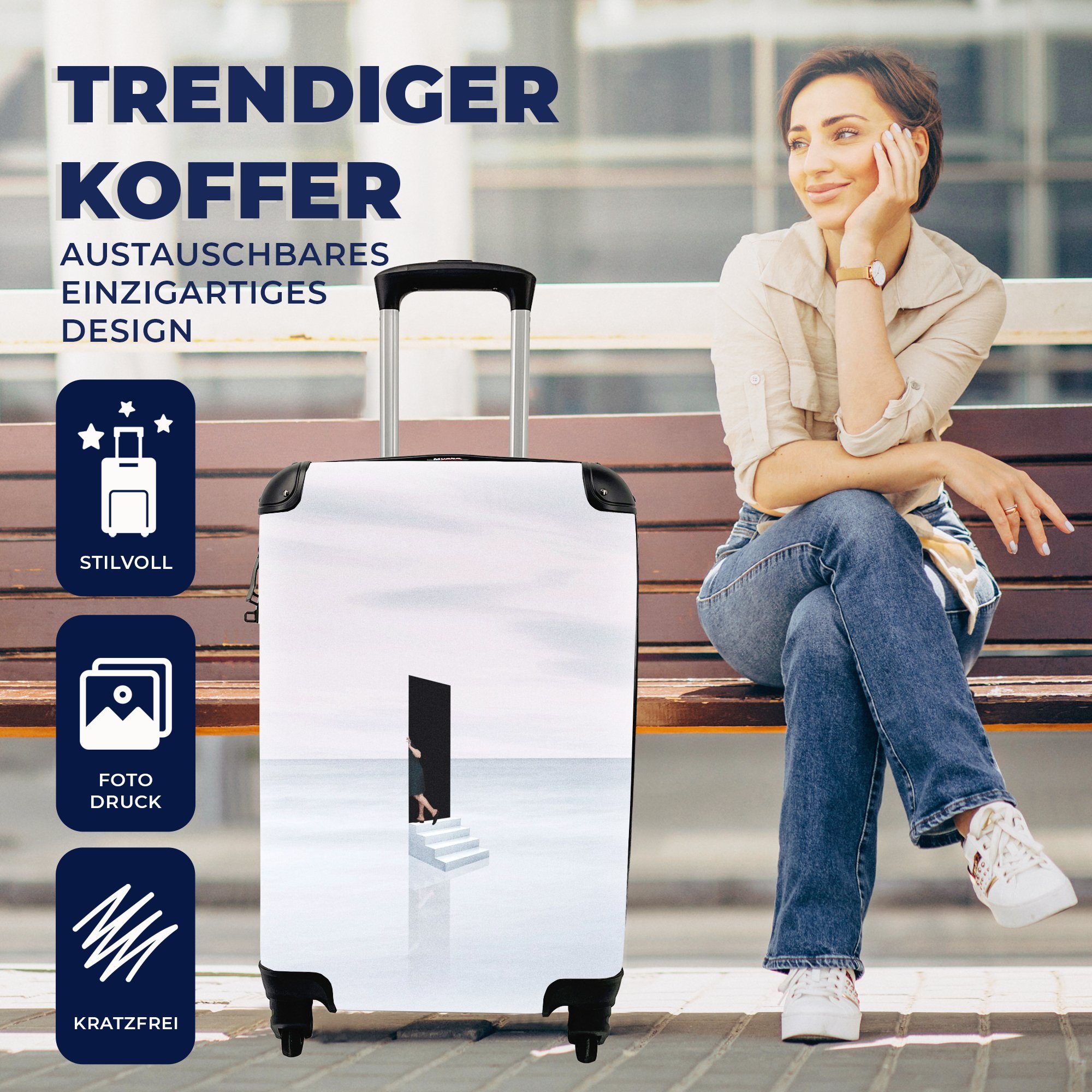 Tür Handgepäck Vintage Reisekoffer Ferien, für Handgepäckkoffer Reisetasche - rollen, - 4 mit Abstrakt, Rollen, Trolley, MuchoWow