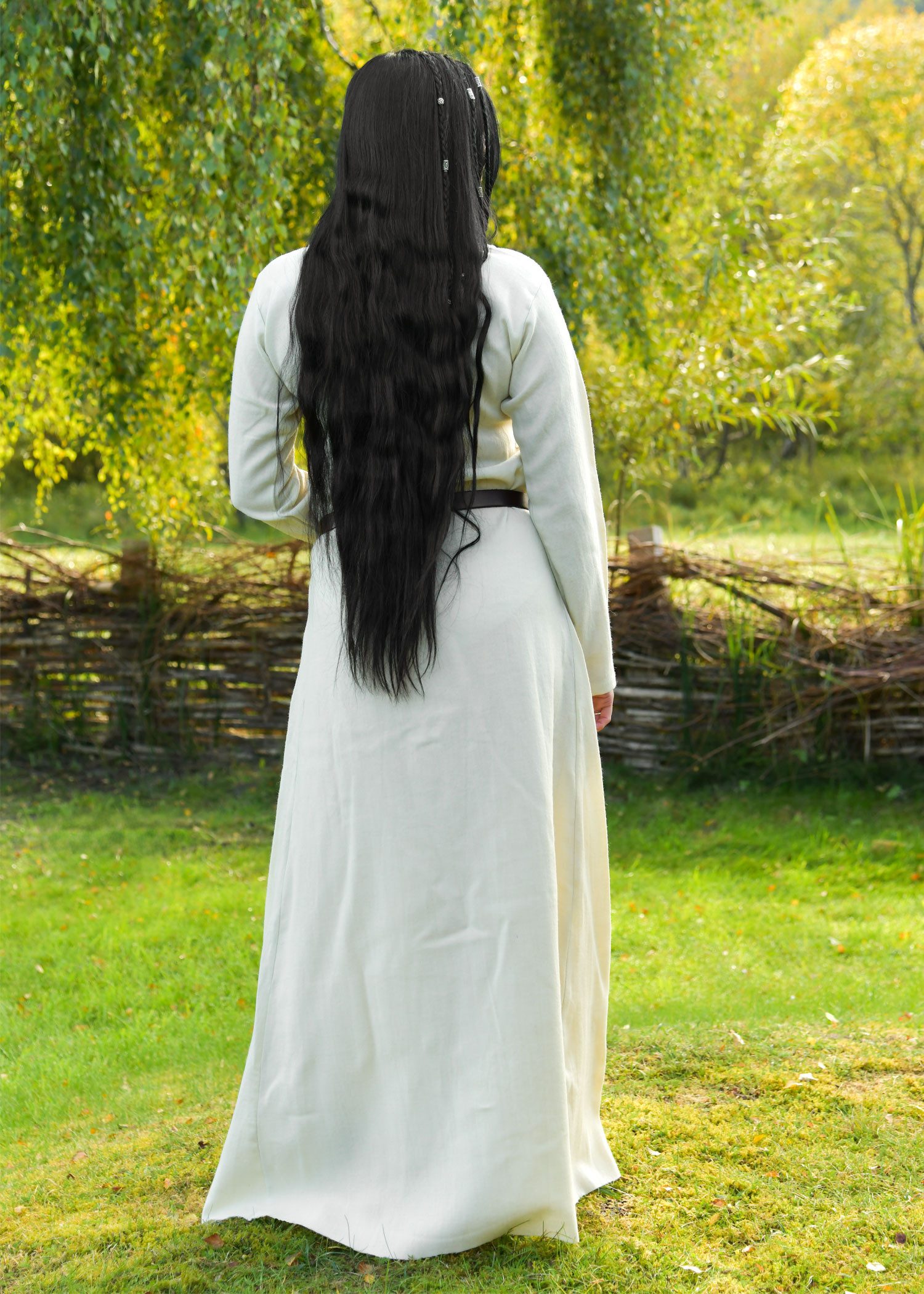 Battle Merchant Burgfräulein-Kostüm Schlichtes Wikinger Kleid Wolle, natur, „Celeste“ XXL