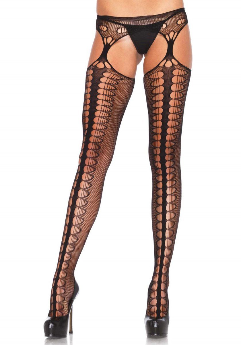 Leg Avenue Strapsstrümpfe Straps-Look Netzstrumpfhose - schwarz (1-Paar) transparent