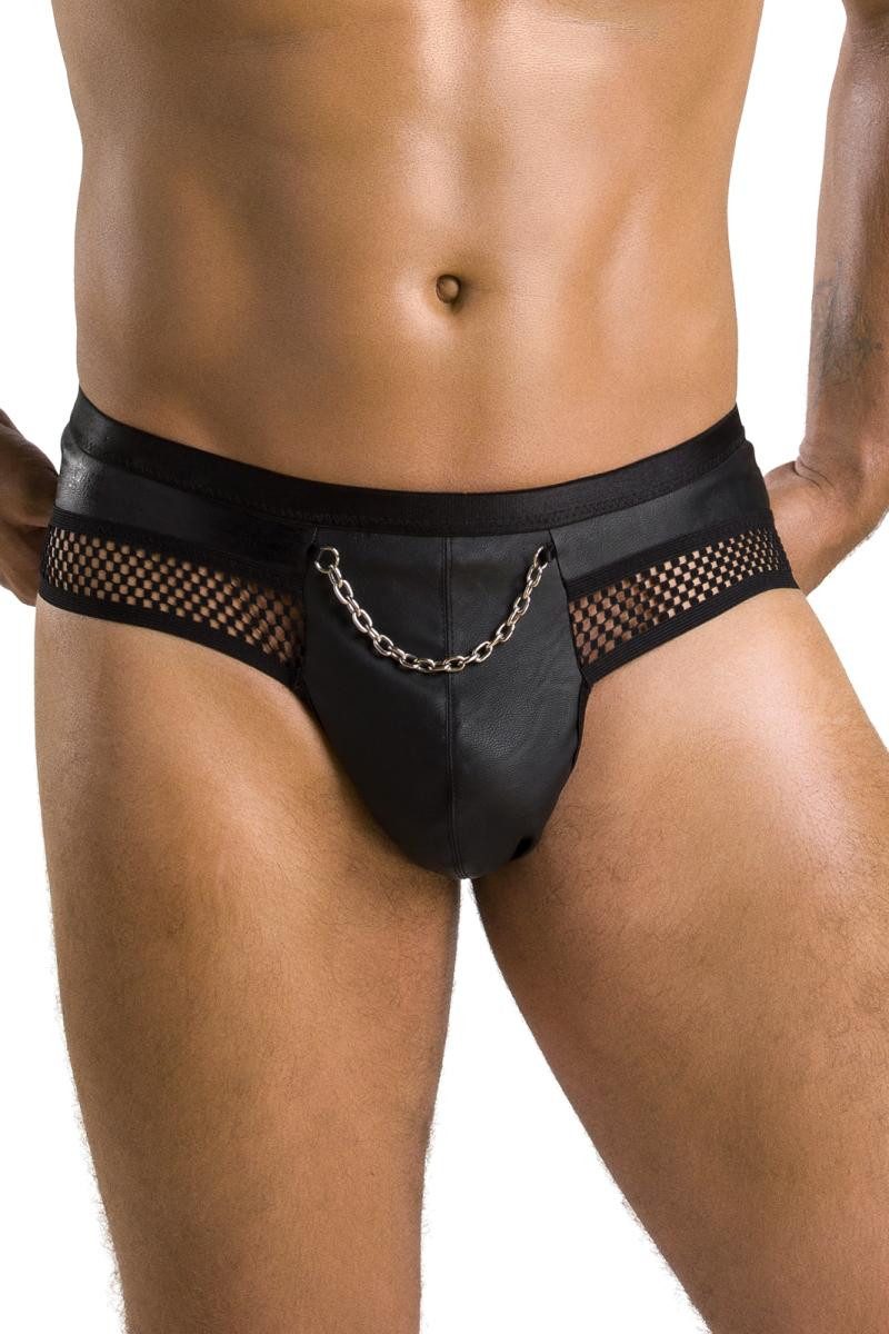 Passion Menswear Slip Schwarzer Herren Jock Strap Slip ouvert gefertigt aus mattem Kunstlede