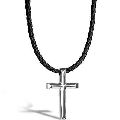 SERASAR Lederband Lederhalskette mit Edelstahlanhänger "Cross" (1-tlg), aus Echtleder