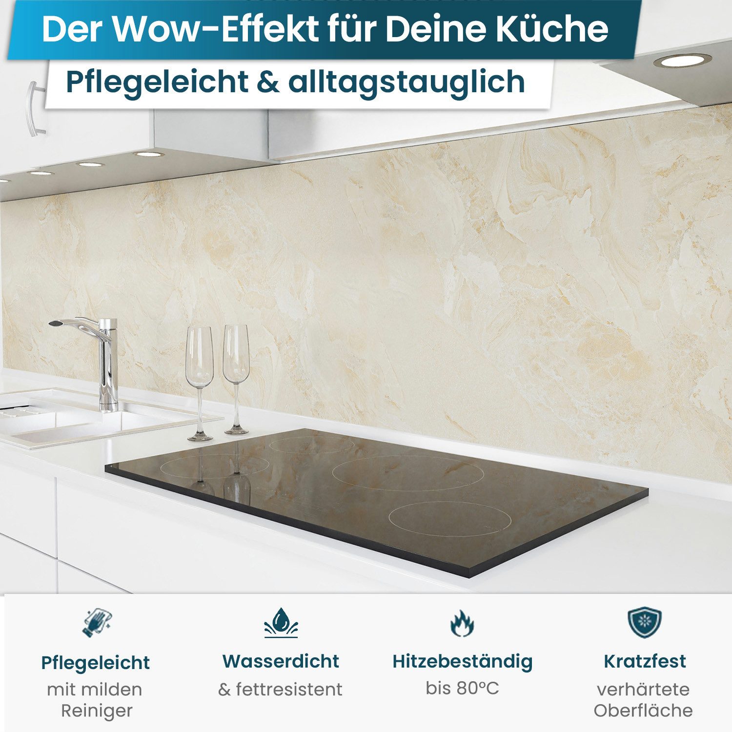 danario Küchenrückwand Folie selbstklebend - Matt - Spritzschutz Küche - versteift & robust – Bild 2 von 5