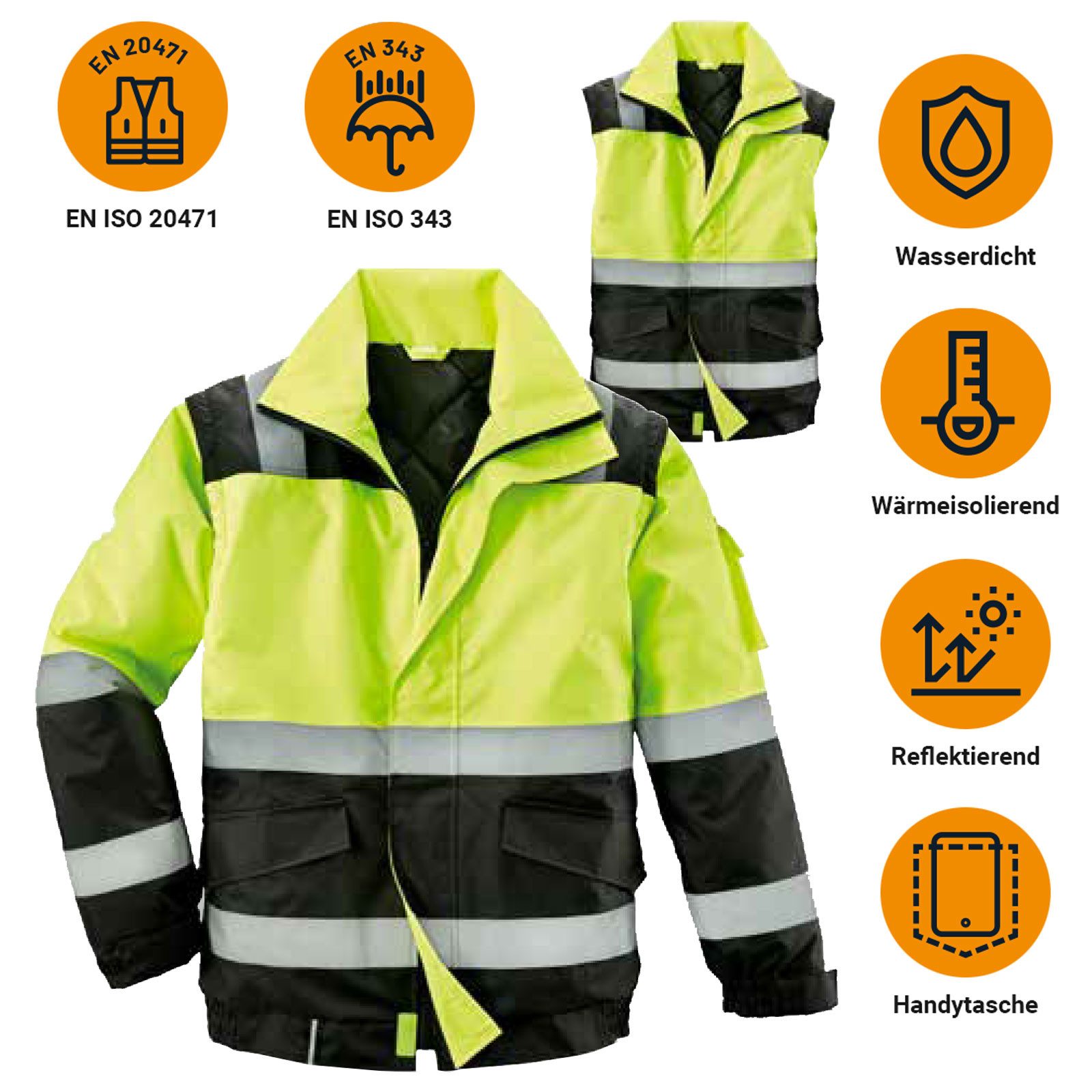 Terratrend Job Arbeitsjacke 61388 Herren Warnschutz-Pilotenjacke Arbeitsjacke Warnschutzjacke Warnjacke