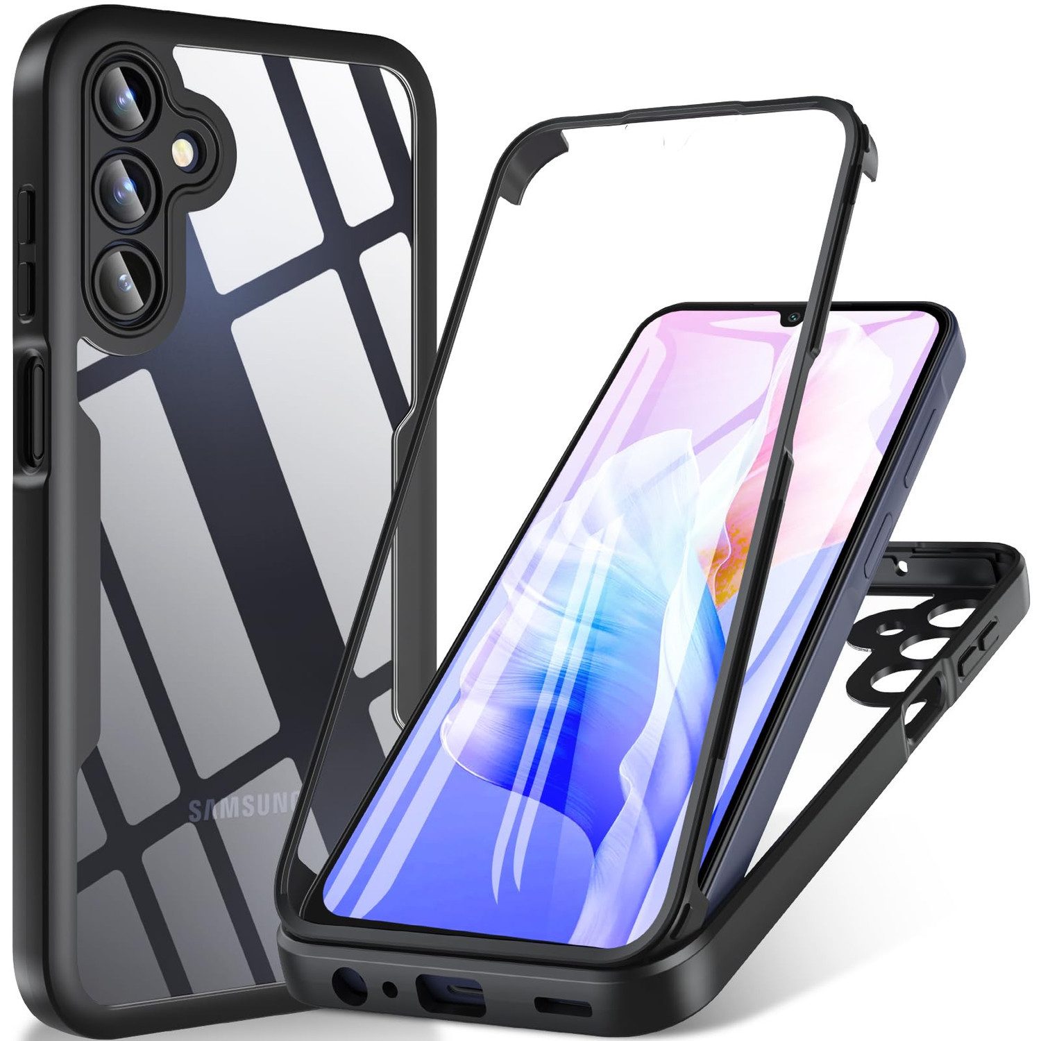 Wigento Handyhülle Für Samsung Galaxy A15 Full Cover 360 Acrylic Hybrid TPU Schutz Hülle