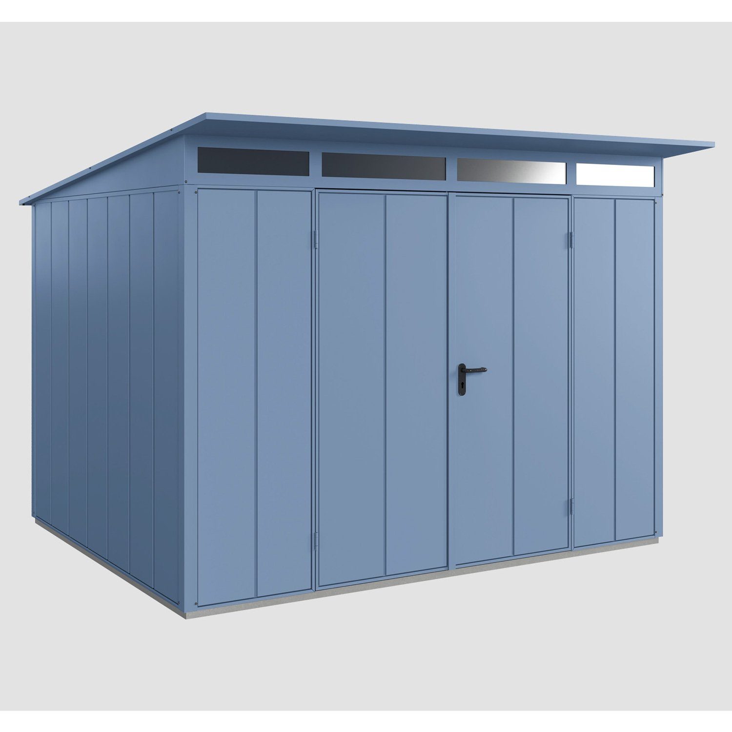 Hörmann Ecostar Gerätehaus Metall-Gerätehaus Elegant mit Pultdach Typ 3, 2-flügelige Tür taubenblau