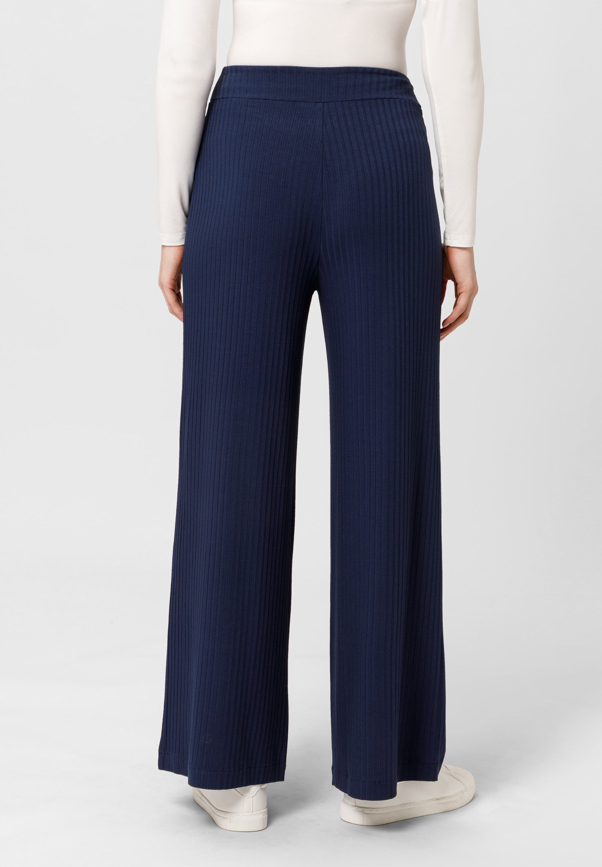 Les Lunes Stoffhose MICHELLE Rib Wide Leg LENZING™ ECOVERO™ Viskose, femininer Chic, gerades weites Bein,bequem