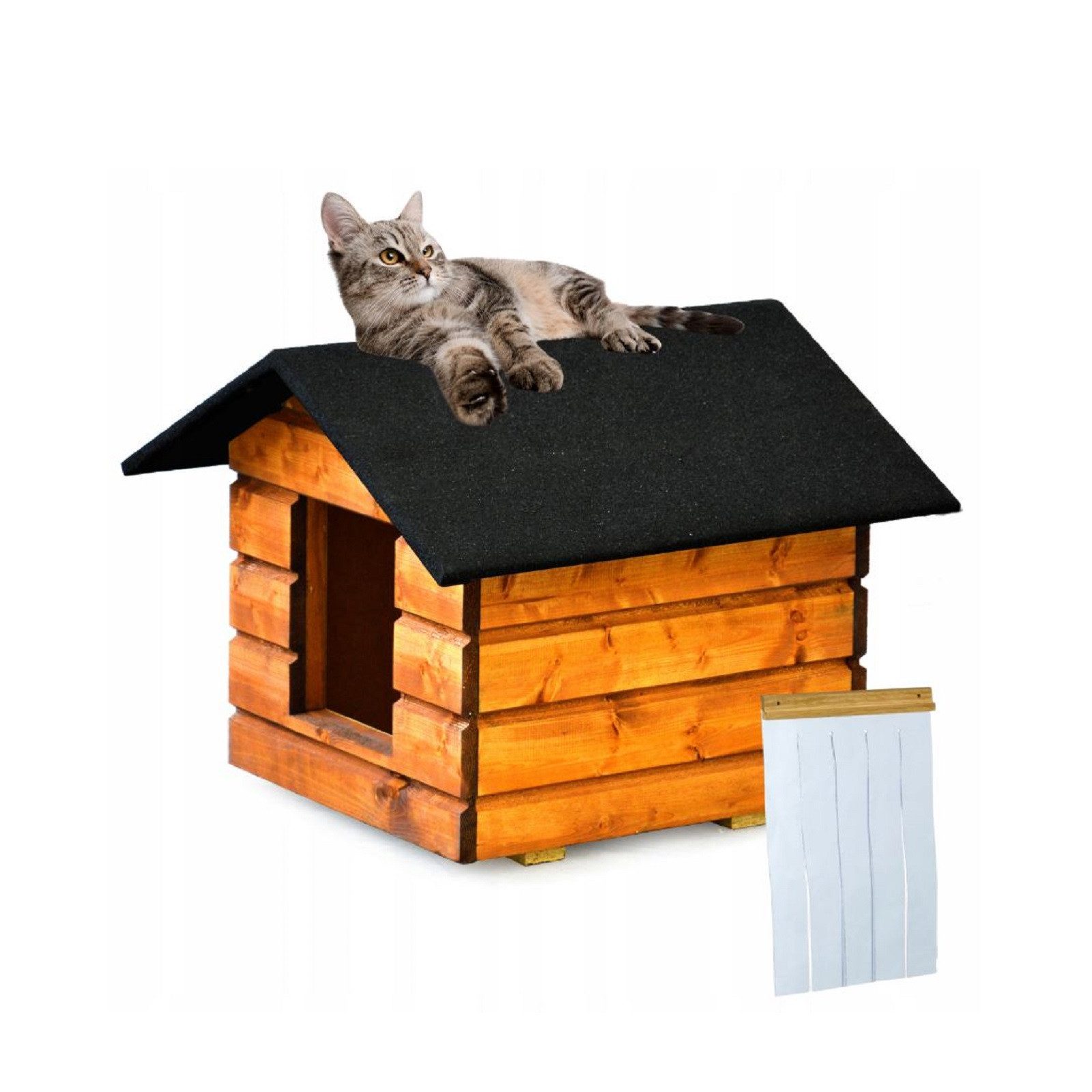QLS Tierhaus Größe M 50x45x52 cm, mit Vorhang Isoliert Winterfest Outdoor Draußen