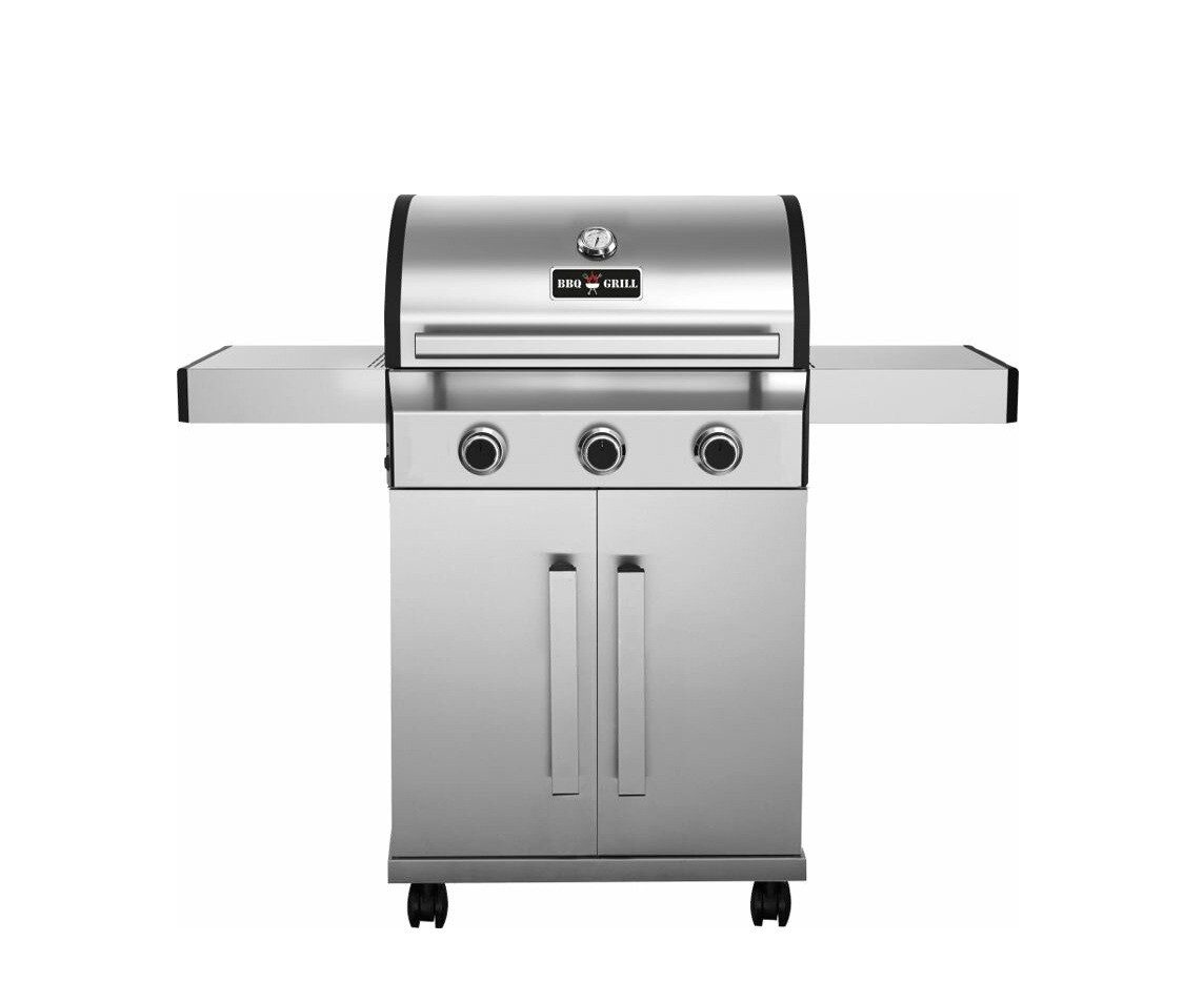 FEPA GmbH Gasgrill BBQ Grill Edelstahl 3 Brenner a 3,5kW Piezo Zündung 4 Rollen