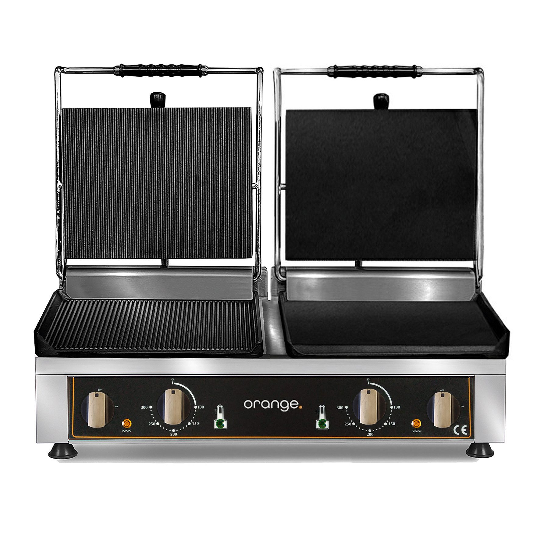 Orange Kontaktgrill Doppel-Kontaktgrill, oben gerillt/glatt unten gerillt/glatt, 2 W