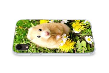 MuchoWow Handyhülle Hamster zwischen Blumen, Handyhülle Apple iPhone XR, Smartphone-Bumper, Print, Handy