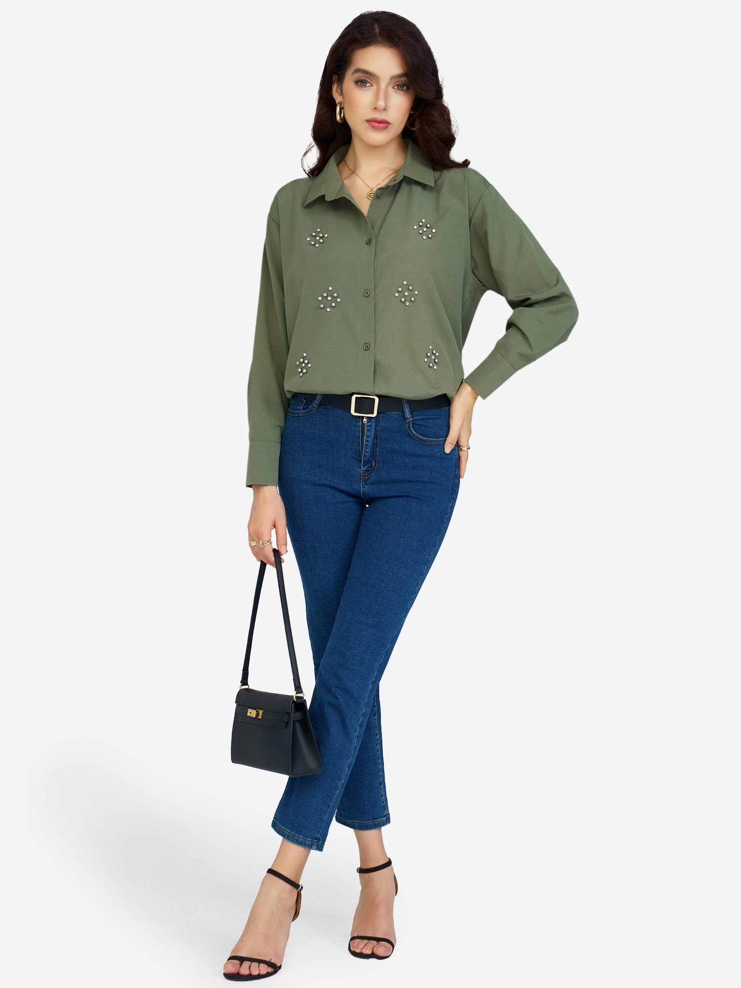 Imily Bela Blusentop Damen Langarm Bluse mit klassischem Kragen (Packung, 1-tlg., 1per-Pack) in Unifarbe