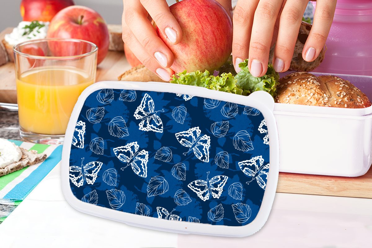 - und - Lunchbox Weiß Kunststoff, Mädchen und - Insekten Design, Schmetterling Jungs für Brotdose, Erwachsene, (2-tlg), für Kinder Blau - MuchoWow Brotbox