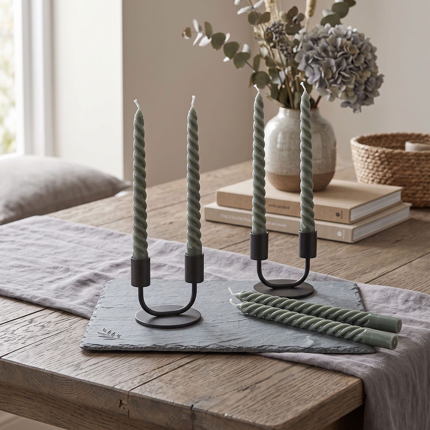 Levandeo® Tafelkerze, 6er Set Kerzen Grün Gedreht H20cm Stabkerzen Tafelkerzen Spiralkerzen