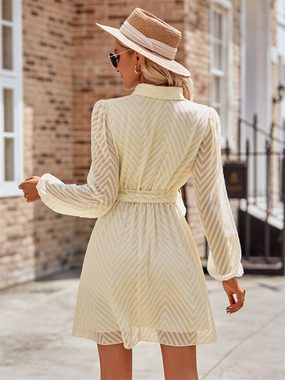 AFAZ New Trading UG Sommerrock Durchsichtiges Kleid Bindegürtel langen Ärmeln und V-Ausschnitt