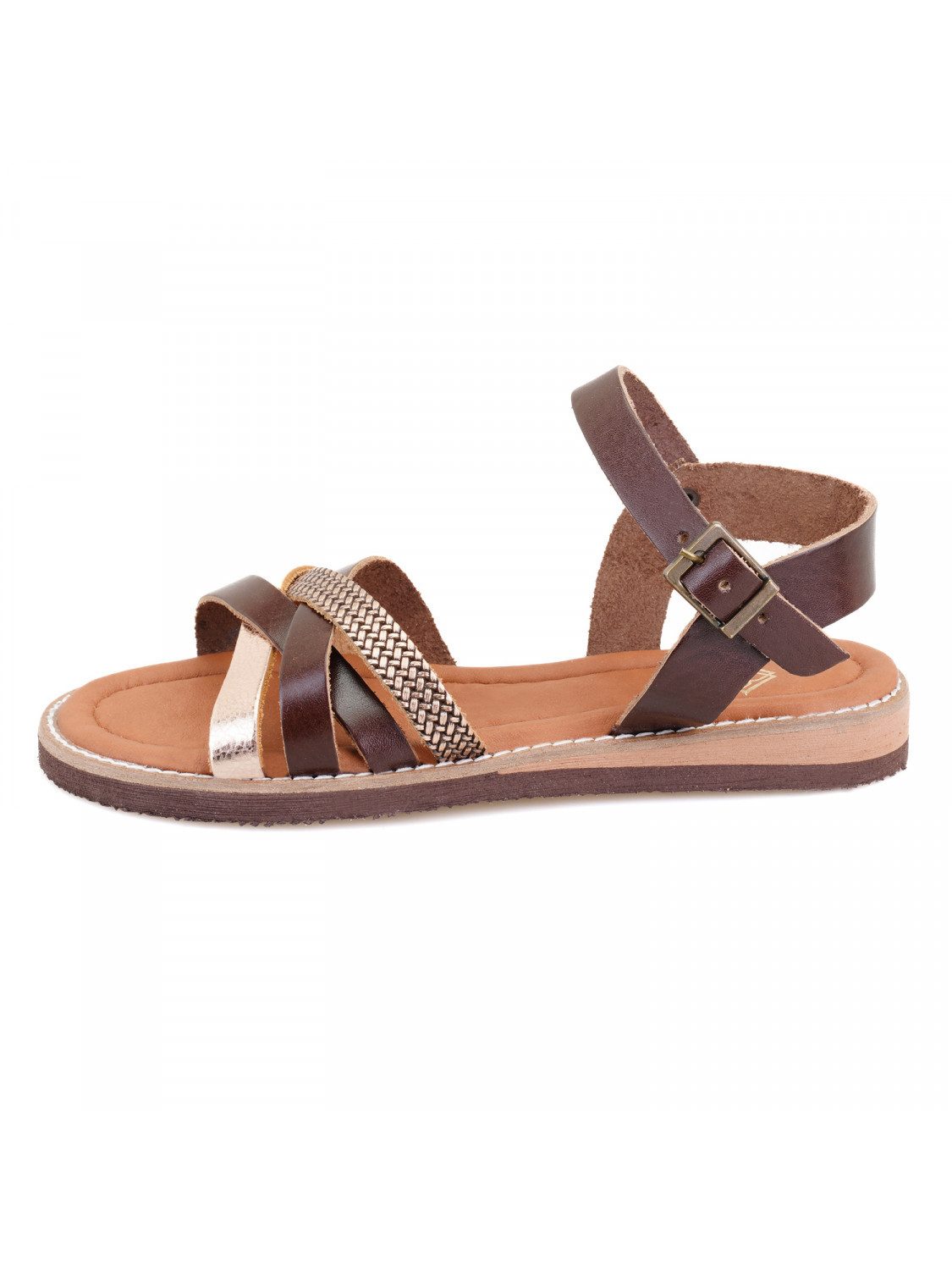 Desa Damen-Ledersandalen – ohne Futter, Ledersohle, flacher Absatz Sandale günstig online kaufen