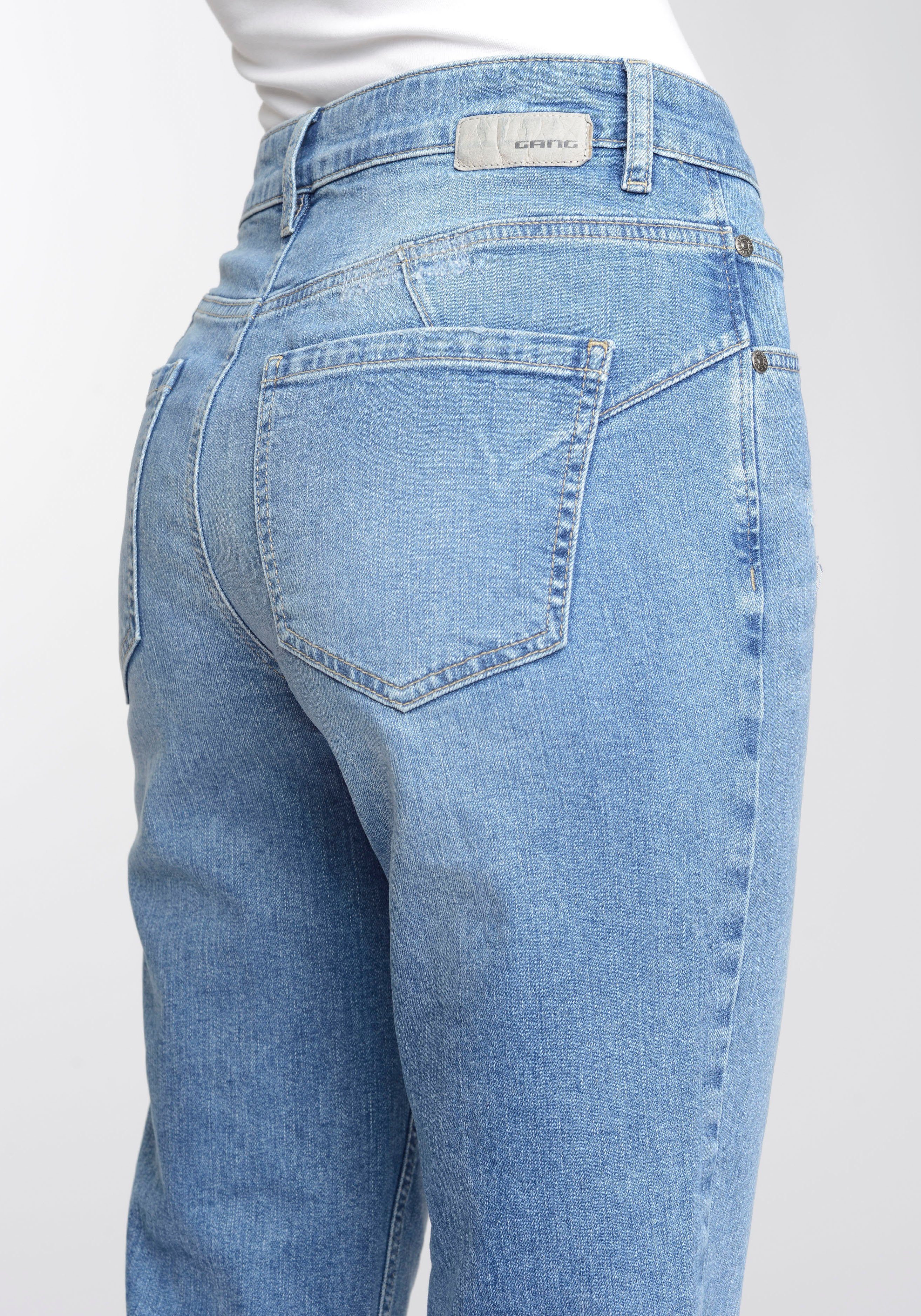 Mom-Jeans GANG (blue Vintage used) Crush 94ORA Beinlänge verkürzter 2-Knopf-Verschluss mit