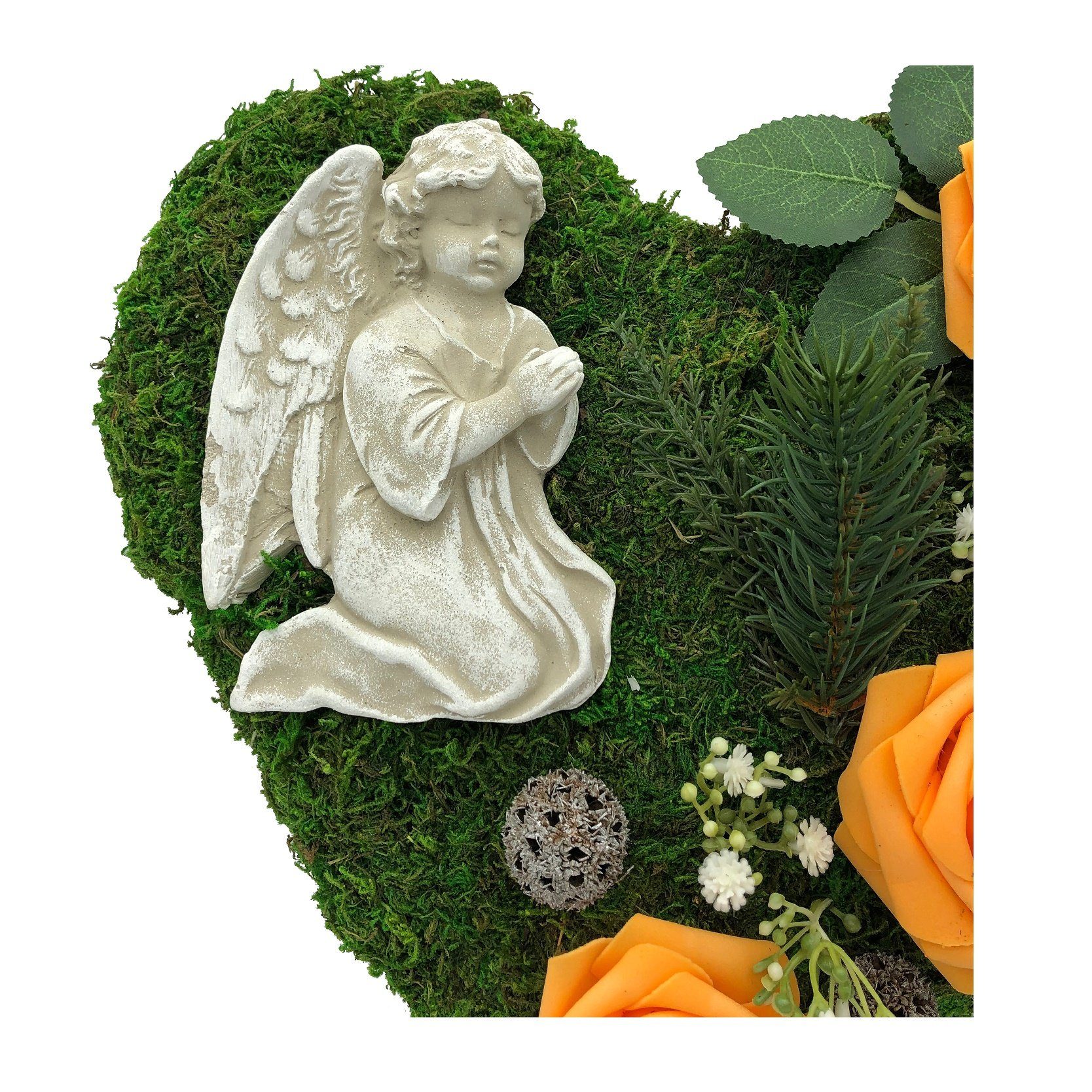 Gesteck Grabgesteck Gartenfigur Grabherz Moosherz mit Grabschmuck Trauerherz