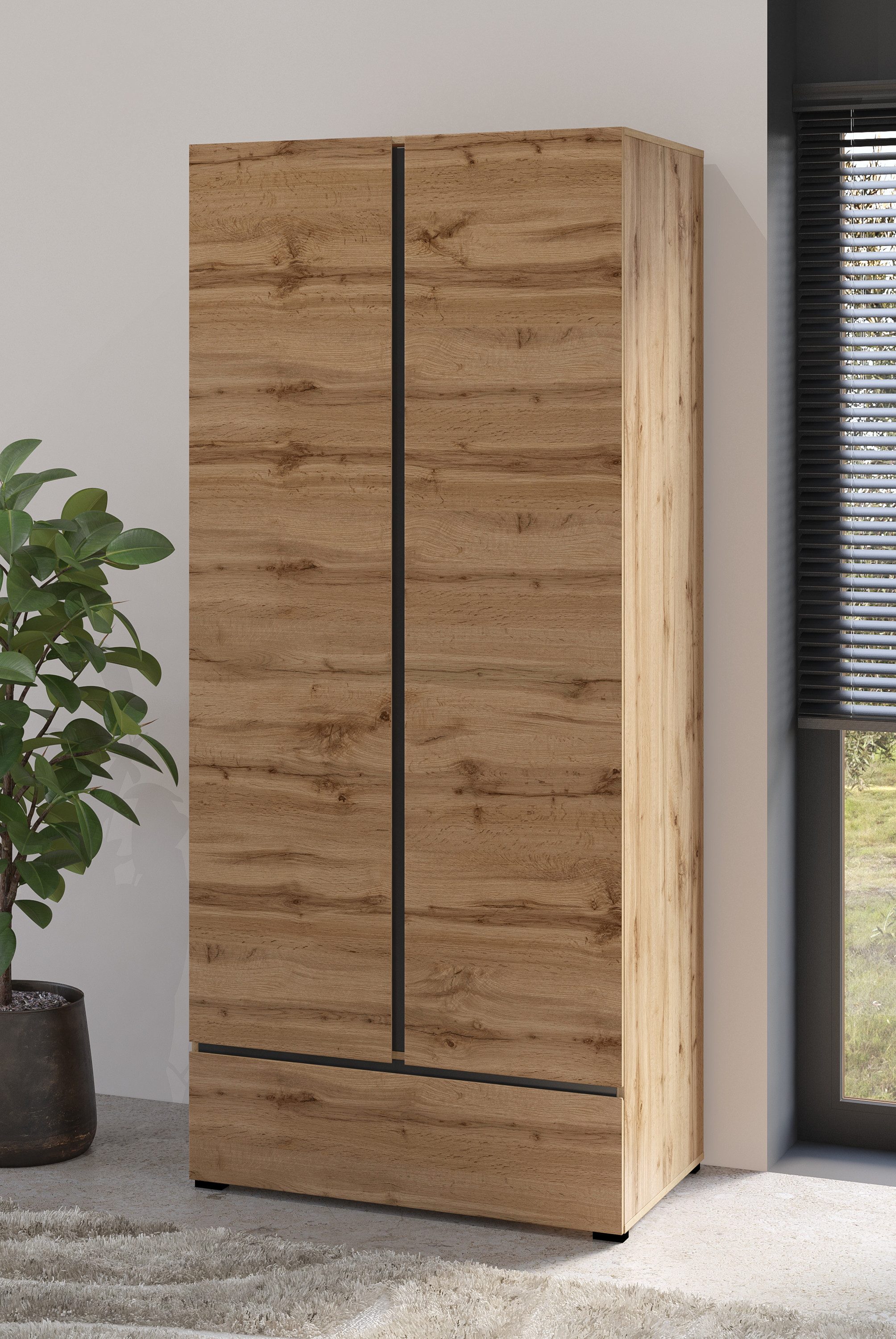 OTTO home Kleiderschrank Cross, moderner griffloser Kleiderschrank Wäscheschrank mit Schublade, Garderobe, Türen