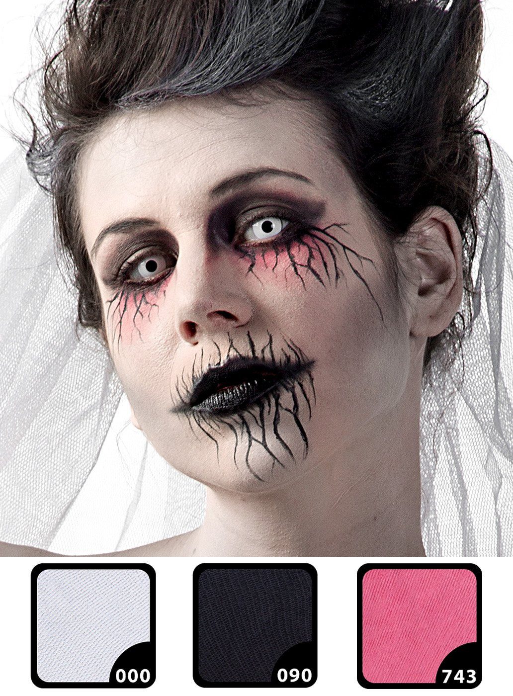 Maskworld Theaterschminke Make-up Set Geisterbraut, Halloween Schminkset mit perfekt abgestimmten Komponenten