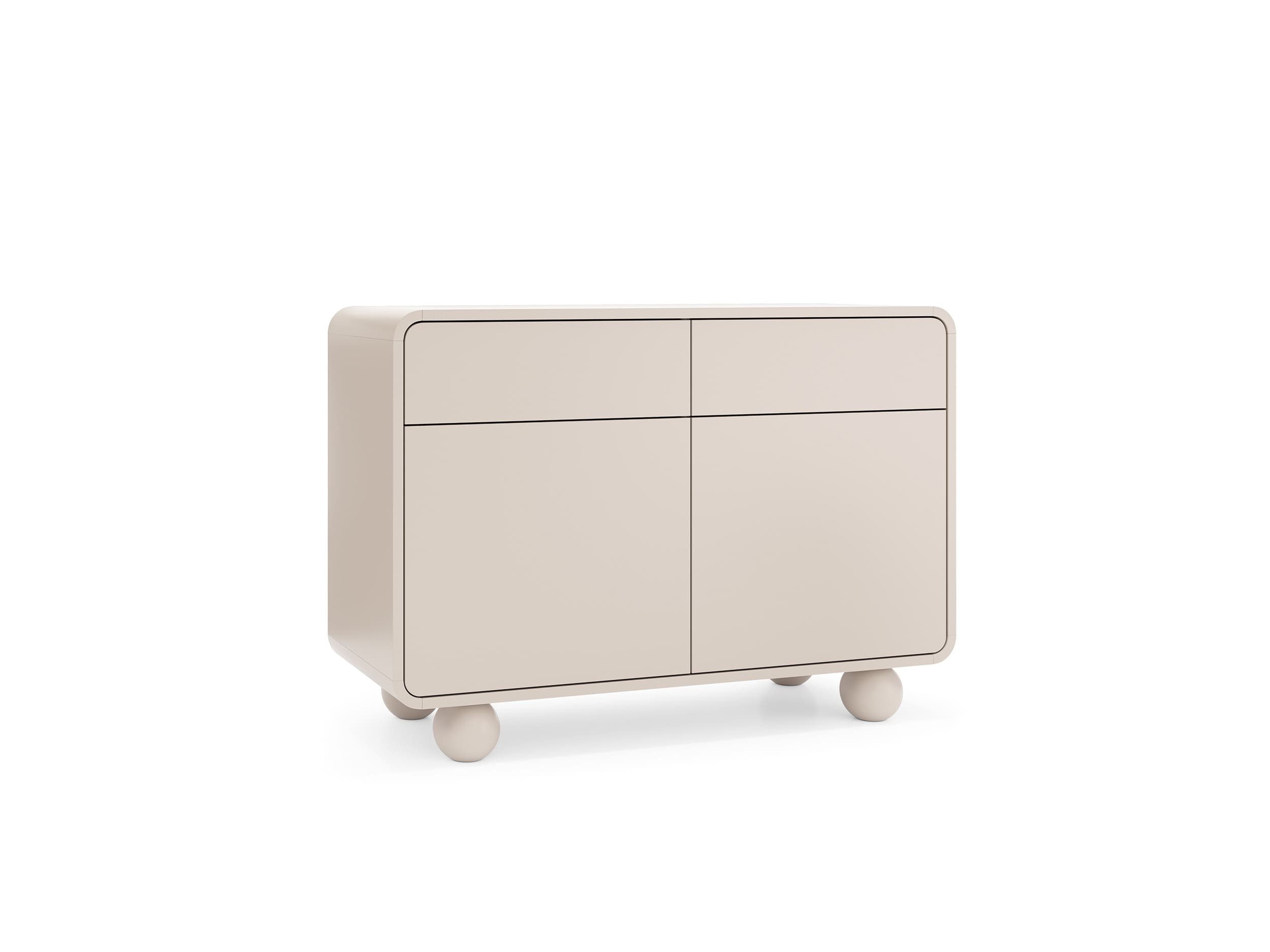 MOEBLO Kommode BERLIN KSZ108 (in Kaschmir, Sideboard mit abgerundeter Form, 2 Türen, 2 Schubladen, Push-to-open und Kugelfüßen, Sideboard Wohnzimmer Kommode Schlafzimmer Komodenschrank), (BxHxT): 108 x 75 x 39 cm