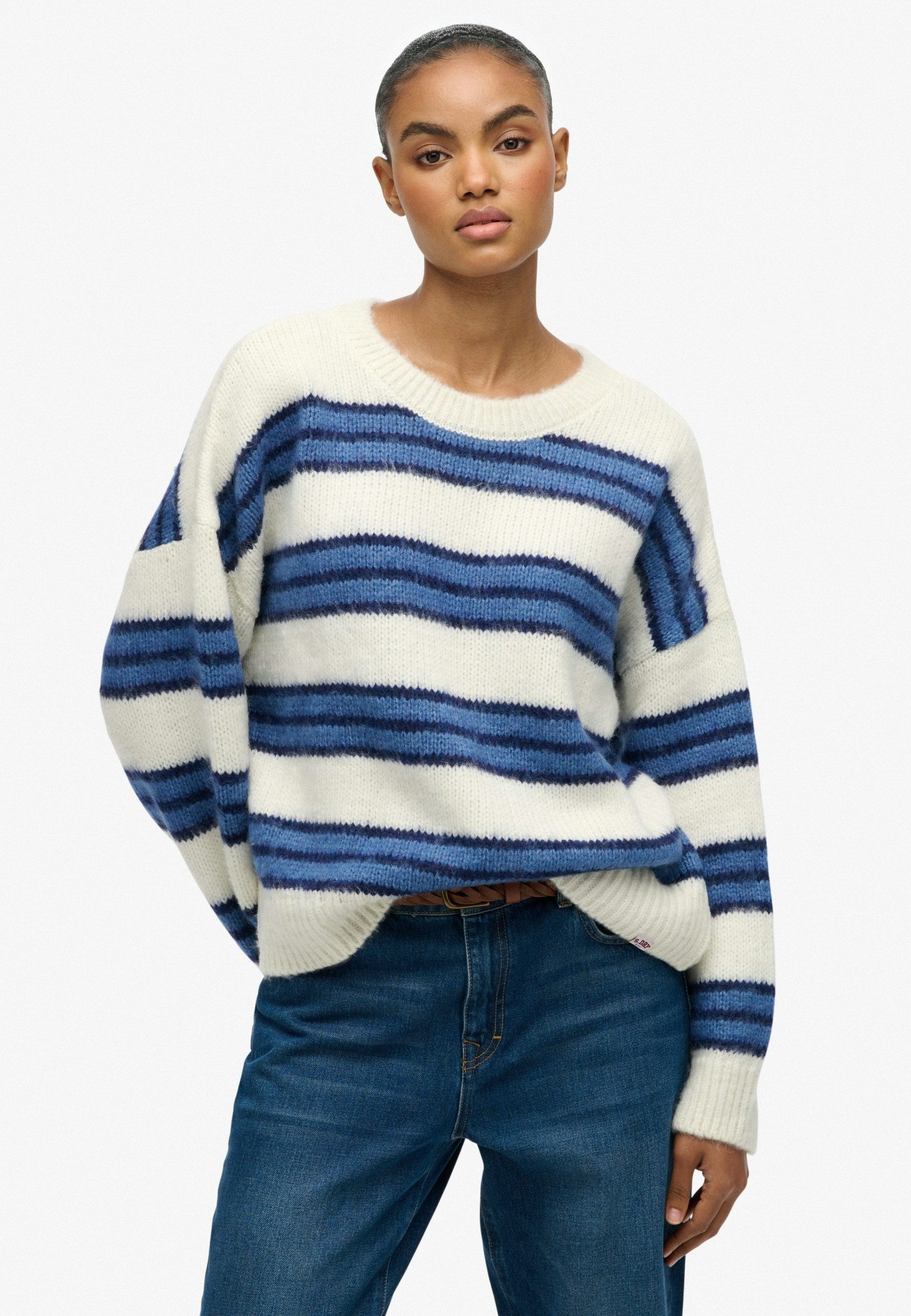 Superdry Strickpullover SLOUCHY BRUSHED STRIPE KNIT Bleached Denim Blue Stripe