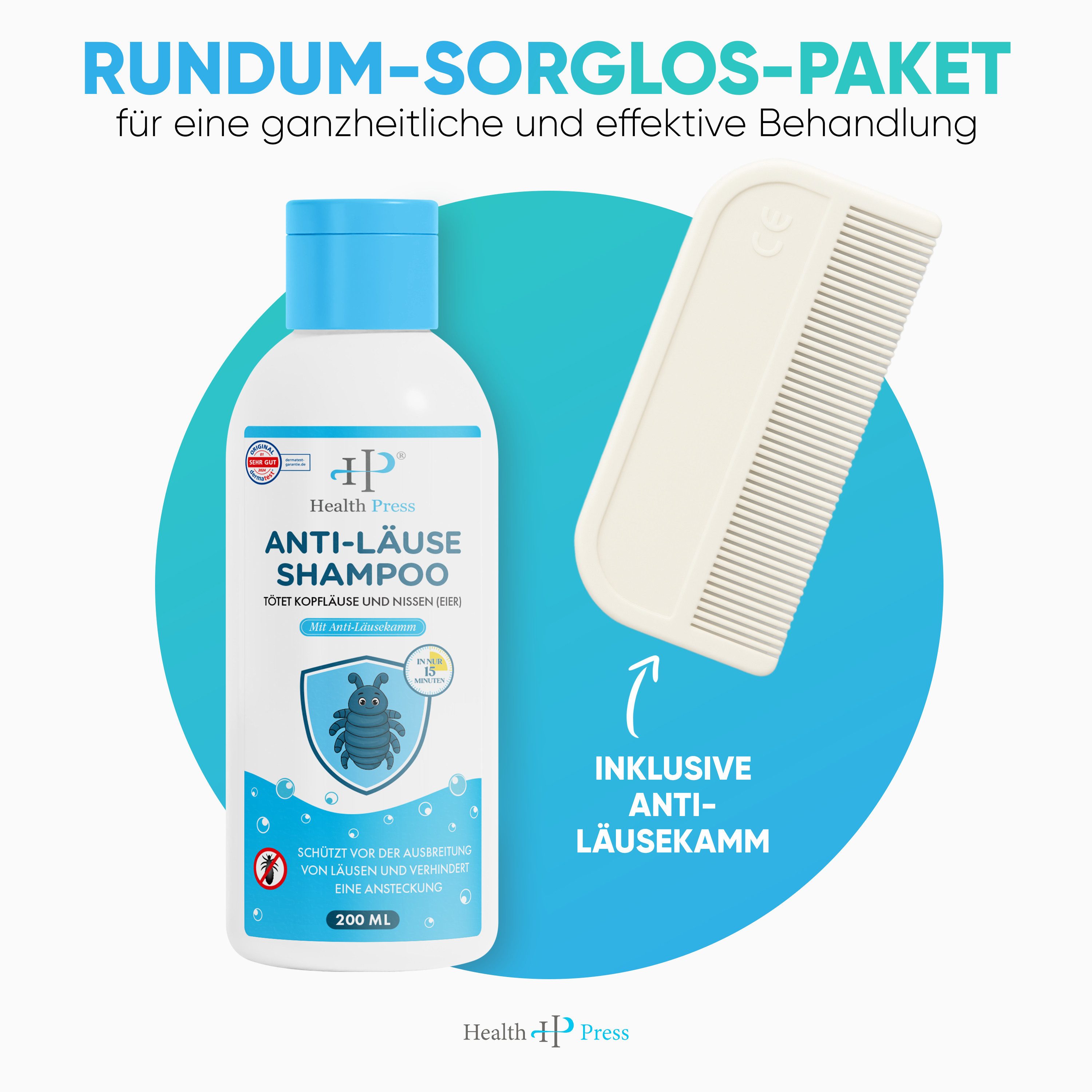 Health Press Haarshampoo Anti-Läuse Shampoo – Vorteilspackung – Läuse Shampoo inkl. Läusekamm