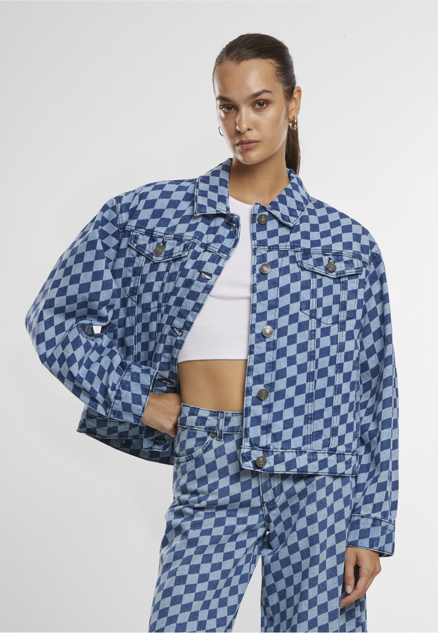 URBAN CLASSICS Jeansjacke Urban Classics Ladies 80‘s Oversized Laser Printed Denim Jacket (1-St)