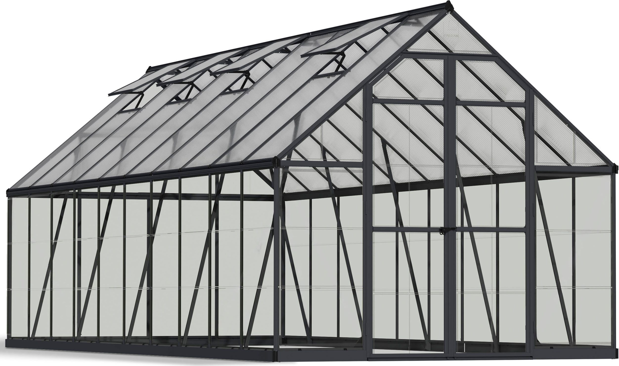 Palram - Canopia Gewächshaus Balance, 0,7 mm Wandstärke, Alu Grau Paneel Klar, BxTxH: 244x607x229 cm