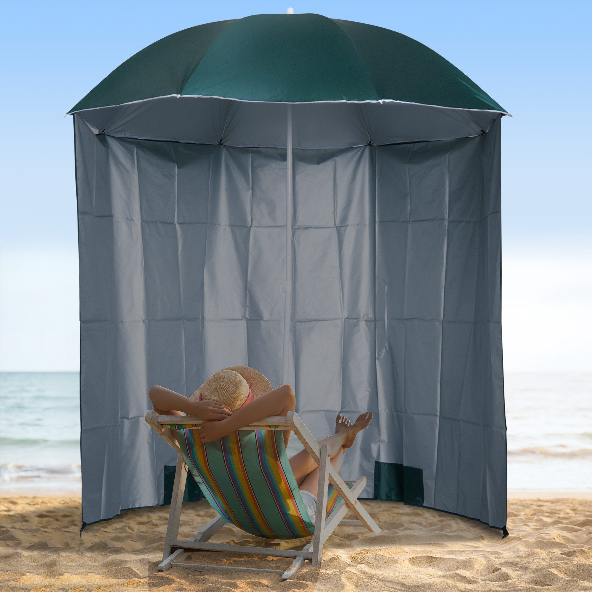 Outsunny Sonnenschirm Sonnenschutz mit Seitenwand, Strand,Polyester, günstig online kaufen
