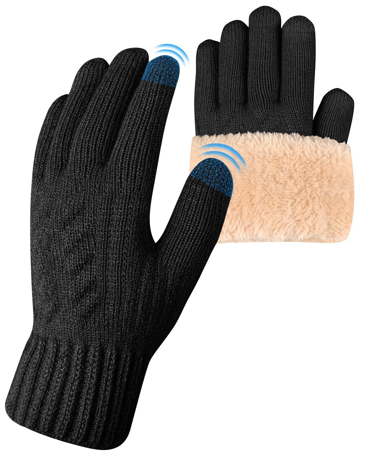 Cachito Fleecehandschuhe Warme Winterhandschuhe Fleece Strickhandschuhe Touchscreen Thermo (für Herren Damen Weihnachten und Neujahr Geschenkideen) für Outdoor Sport Laufen Radfahren Freizeit ski reithandschuhe