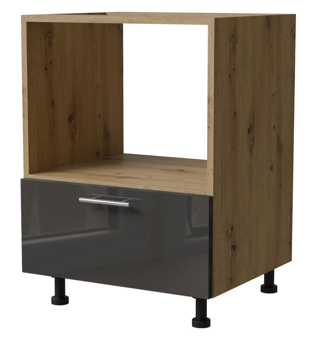 Feldmann-Wohnen Herdumbauschrank Essen (D11K/60 Kompakt - 1 Gerätefach, 1 Schublade (Blum Metabox), 1-St., moderne Optik, Acrylfronten mit Glaseffekt) 60x50x82cm Graphit Hochglanz / Eiche Artisan / Blum Metabox