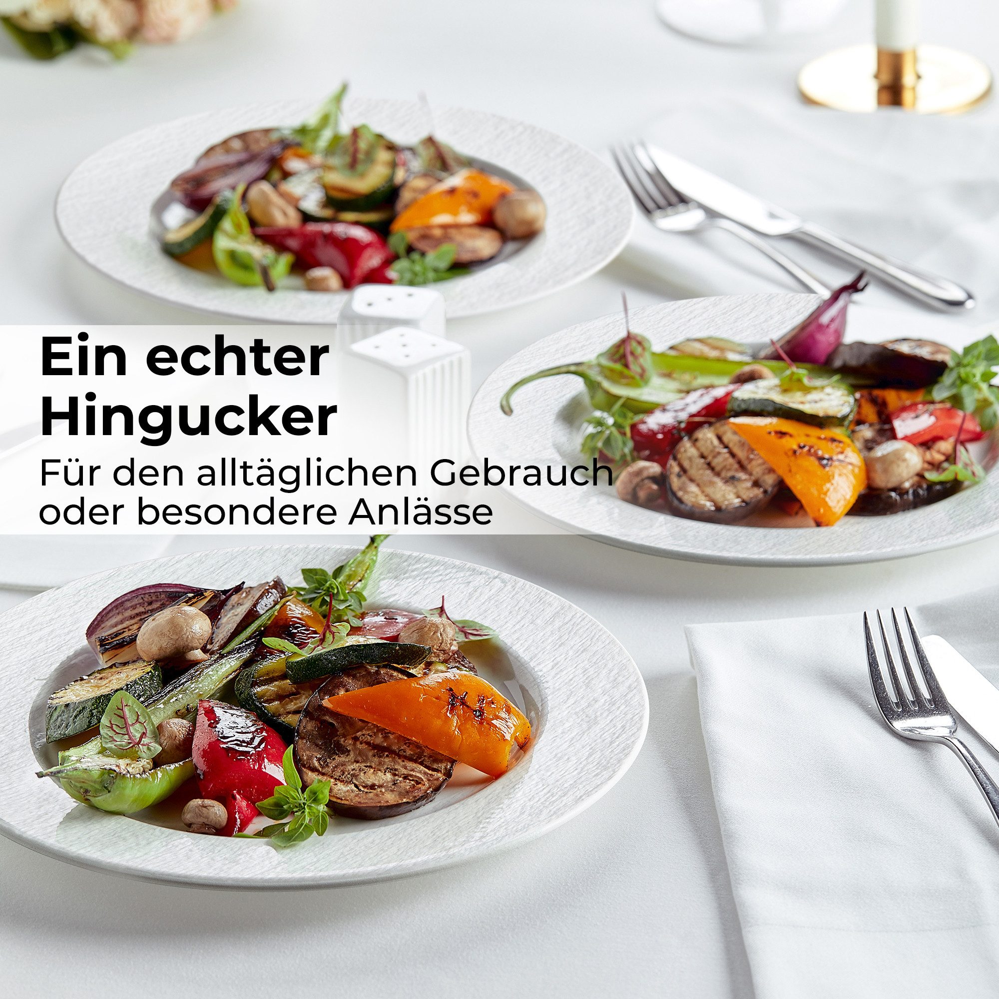 MiaMio Teller 4er Teller Set aus Keramik 4 Personen - Oasis Collection 23 cm Weiß, (4 St)