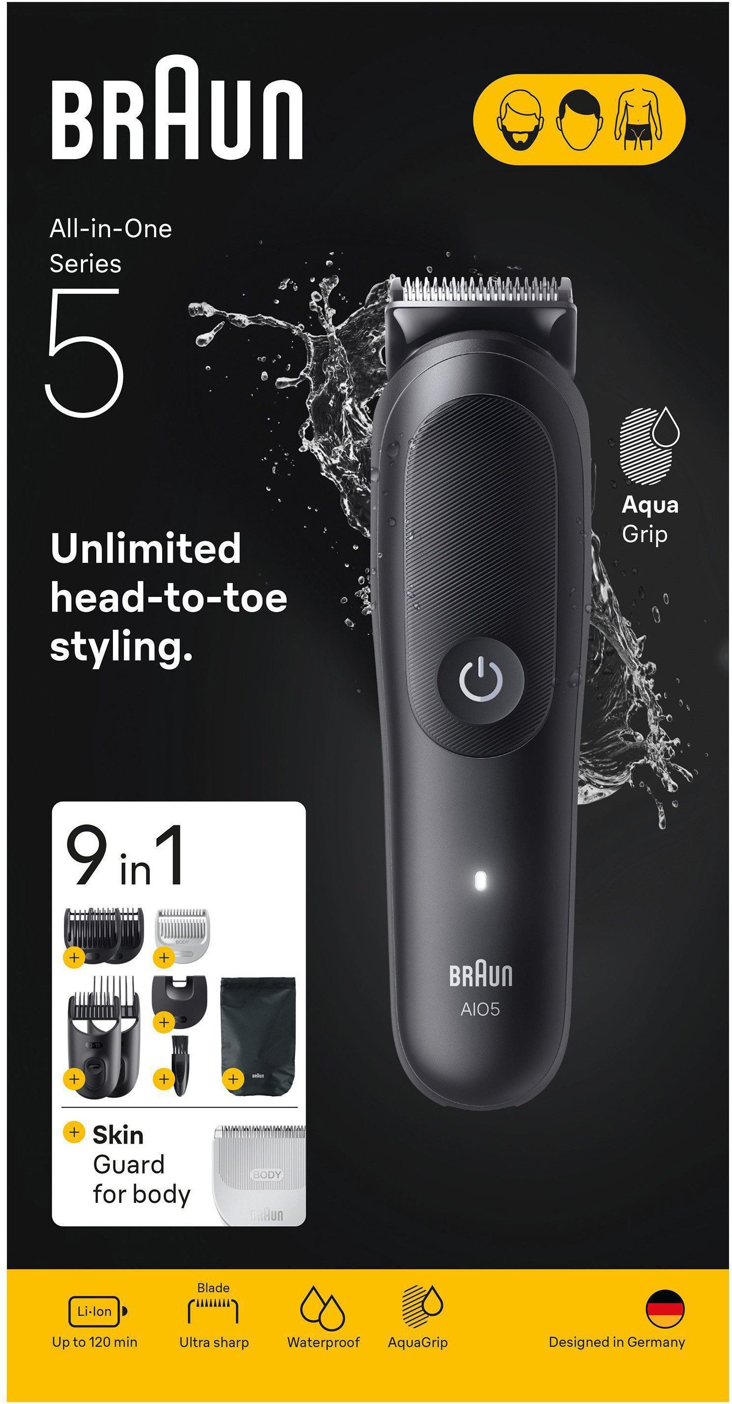 Braun Haarschneider Braun All-in-One Series 5, 9-in-1 Set, ultrascharfe Klinge, 120 Min Akku, SkinGuard-Technologie – Bild 4 von 5