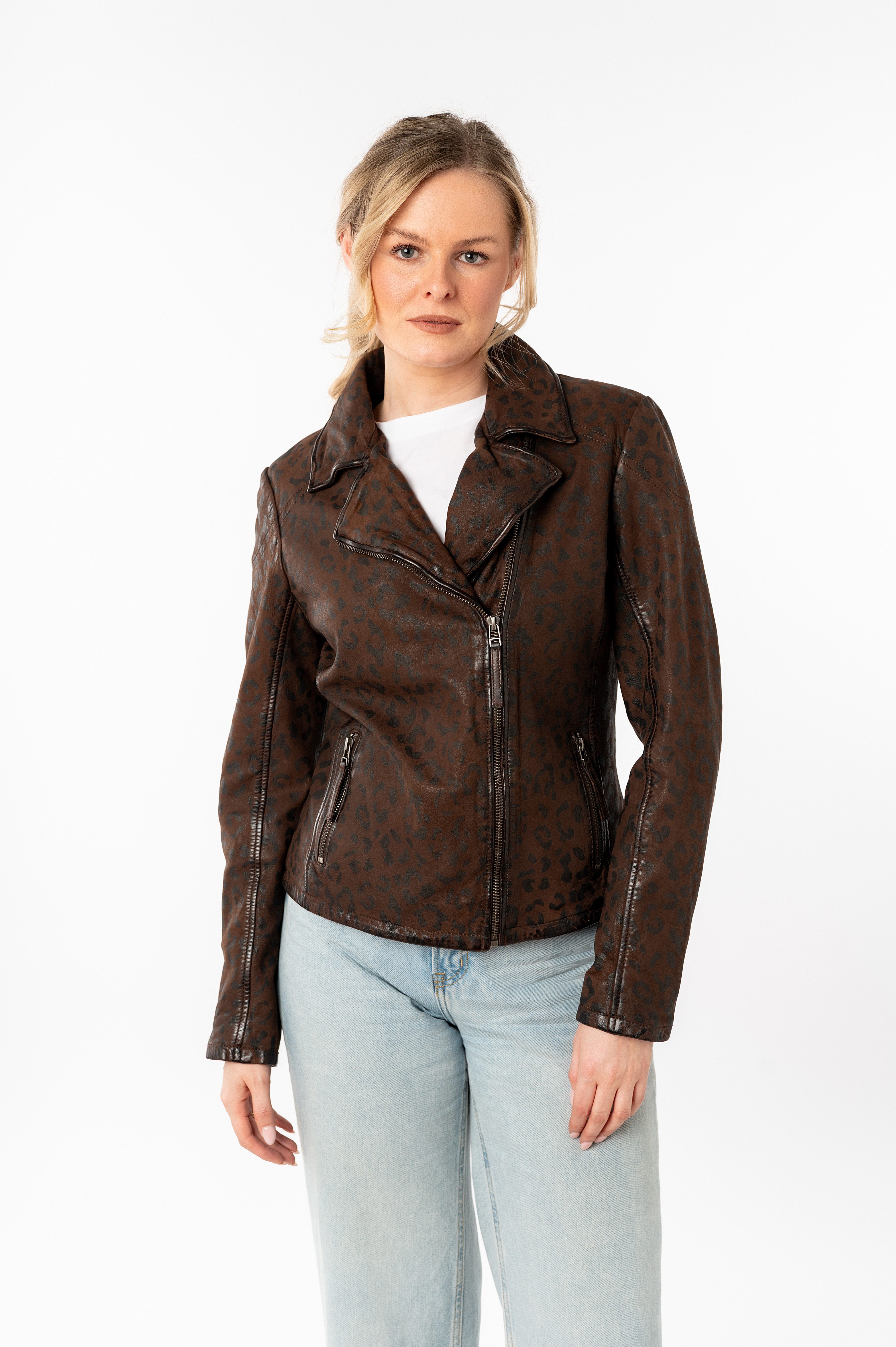 Mauritius Lederjacke MWMeeow mit Reverskragen, All-Over Muster