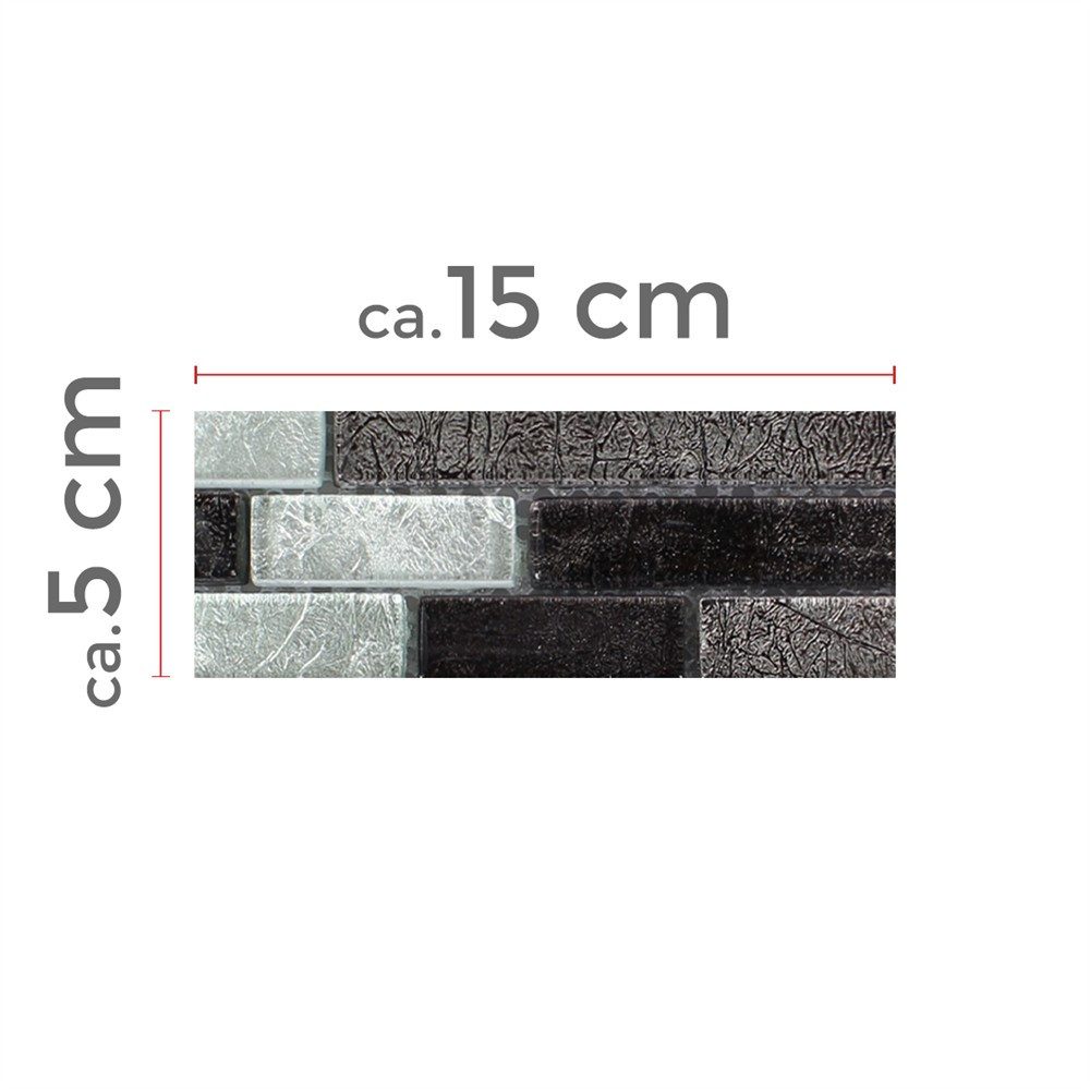 Mosafil Mosaikfliesen Muster Glasmosaik Fliesen Curlew Verbund, Glas 10.000x10.000, schwarz-grau-silber, Verlegefertig auf ein Netz geklebt - Wasserfest