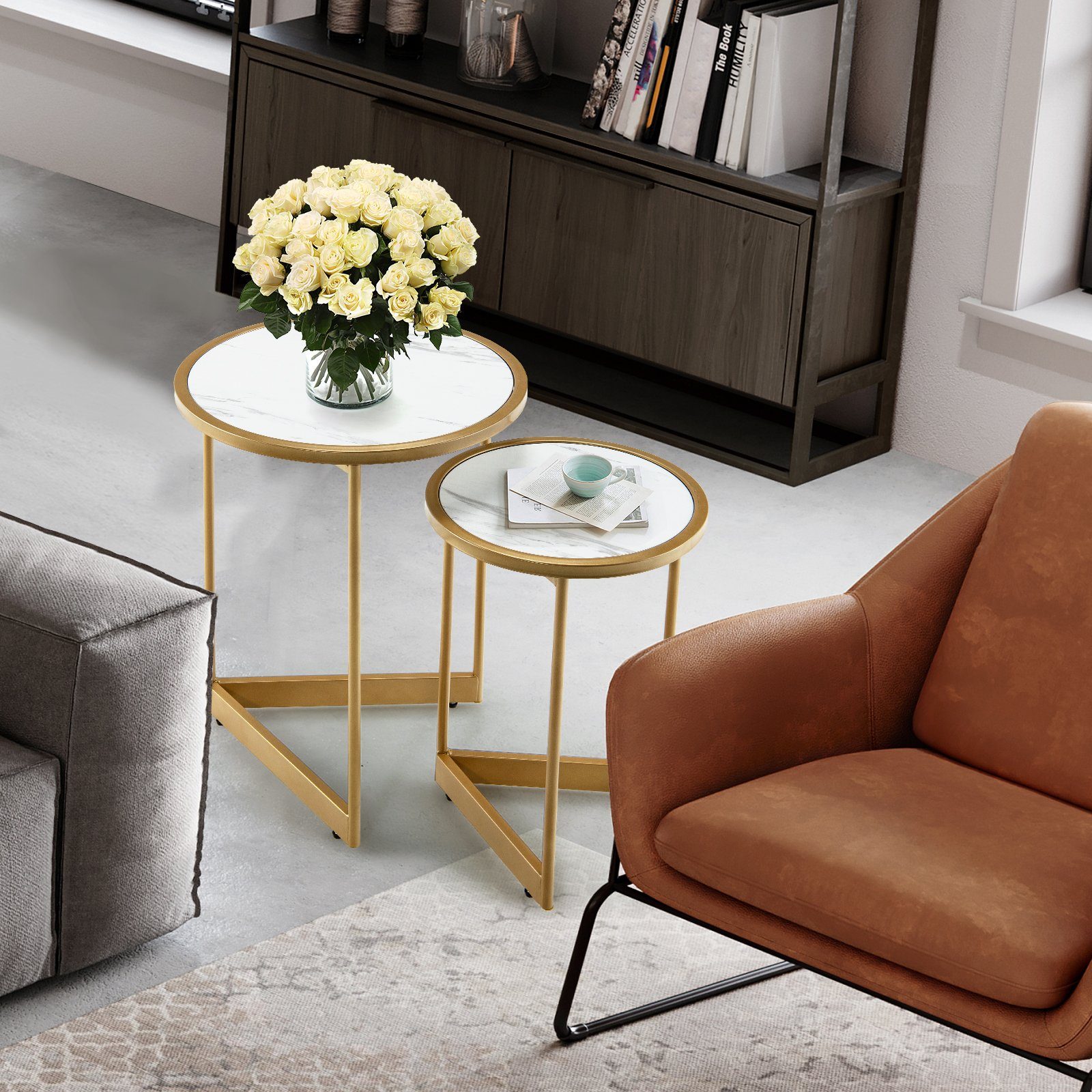 COSTWAY Couchtisch Marmoroptik (2-St), mit goldfarbenem günstig online kaufen